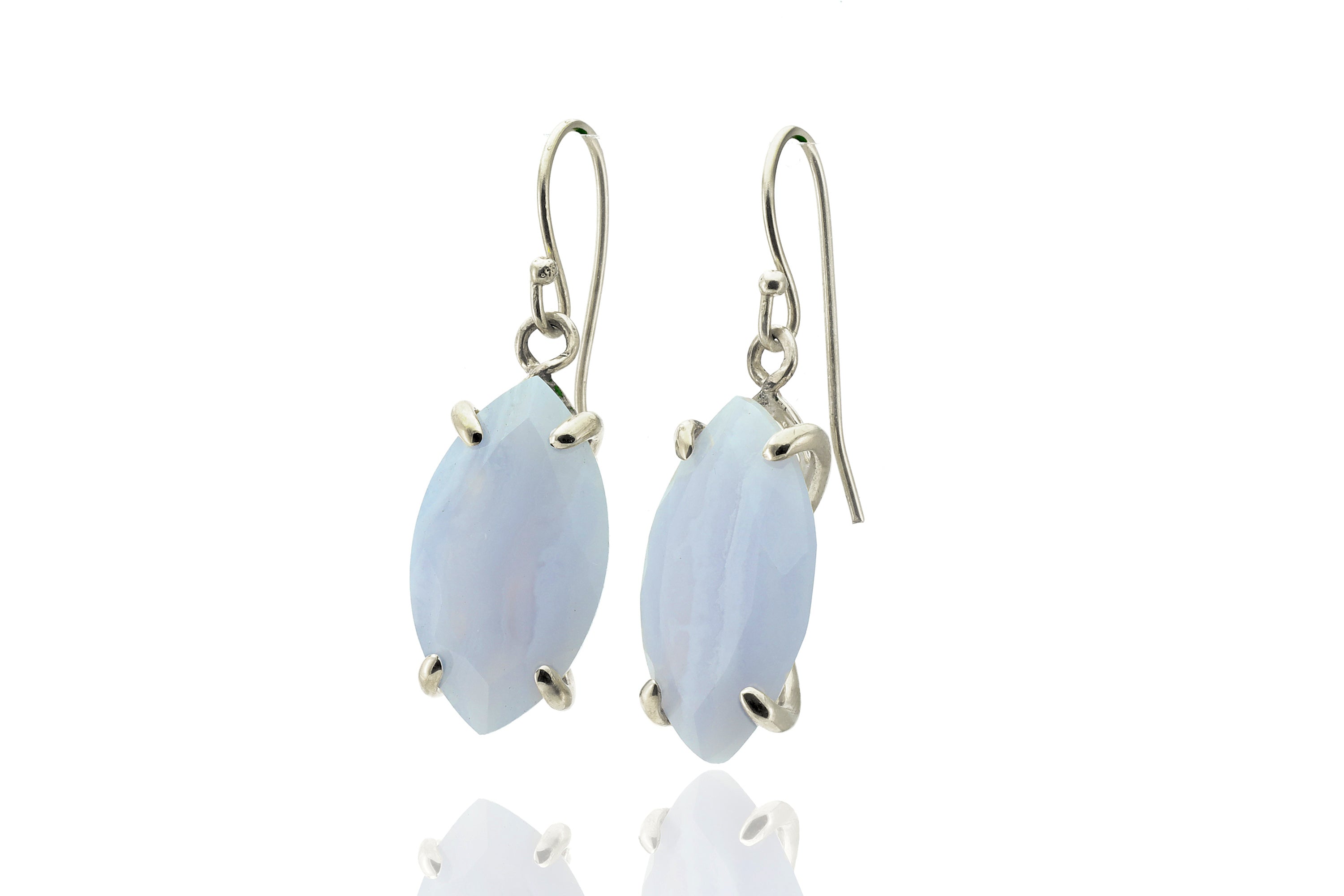 Blue Lace Agate Marquise Cut Gold Dangle Earrings Earrings Anemone Jewelry