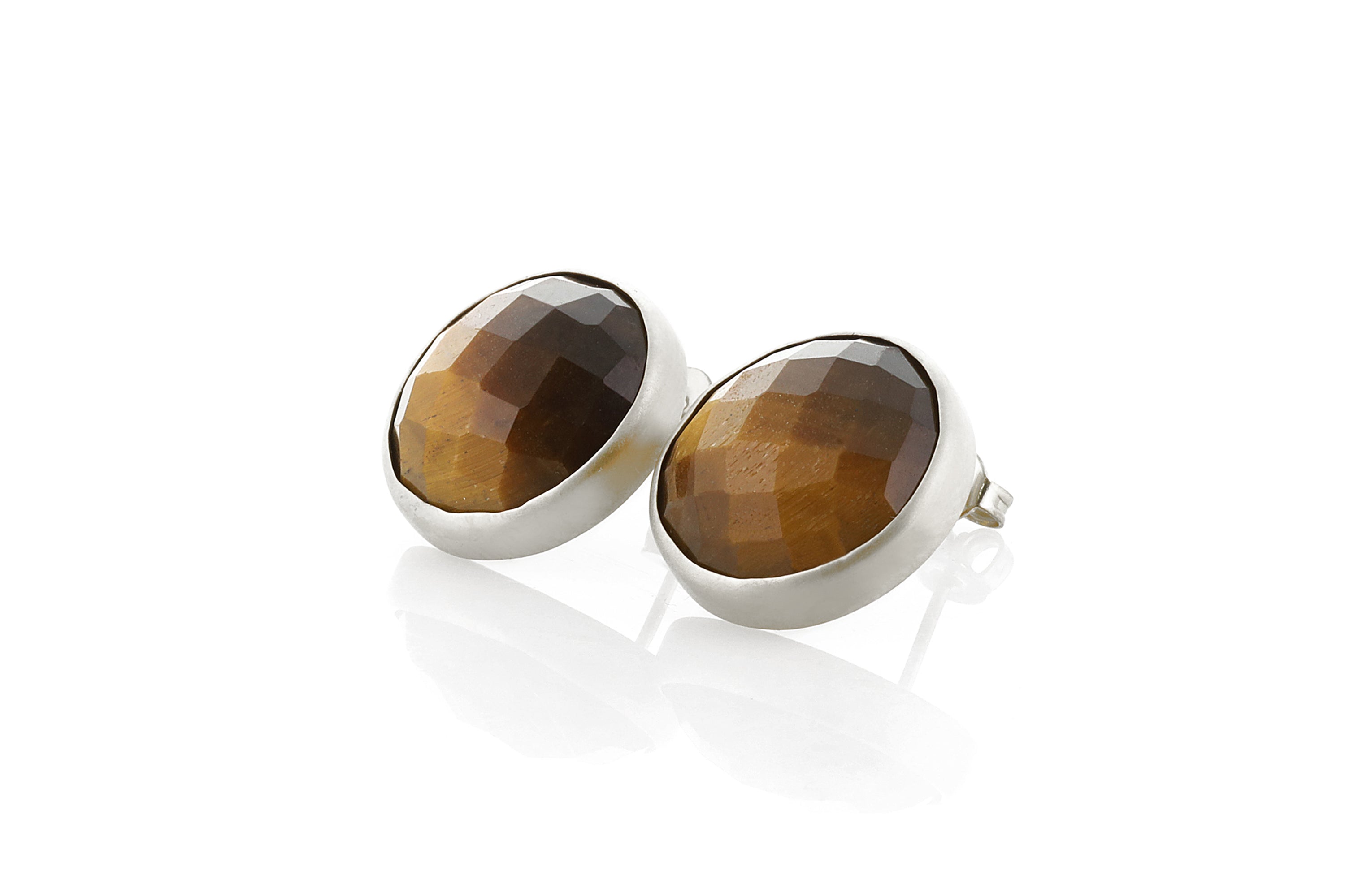 Tiger Eye Gemstone Earrings in Bezel Gold Setting Earrings Anemone Limited