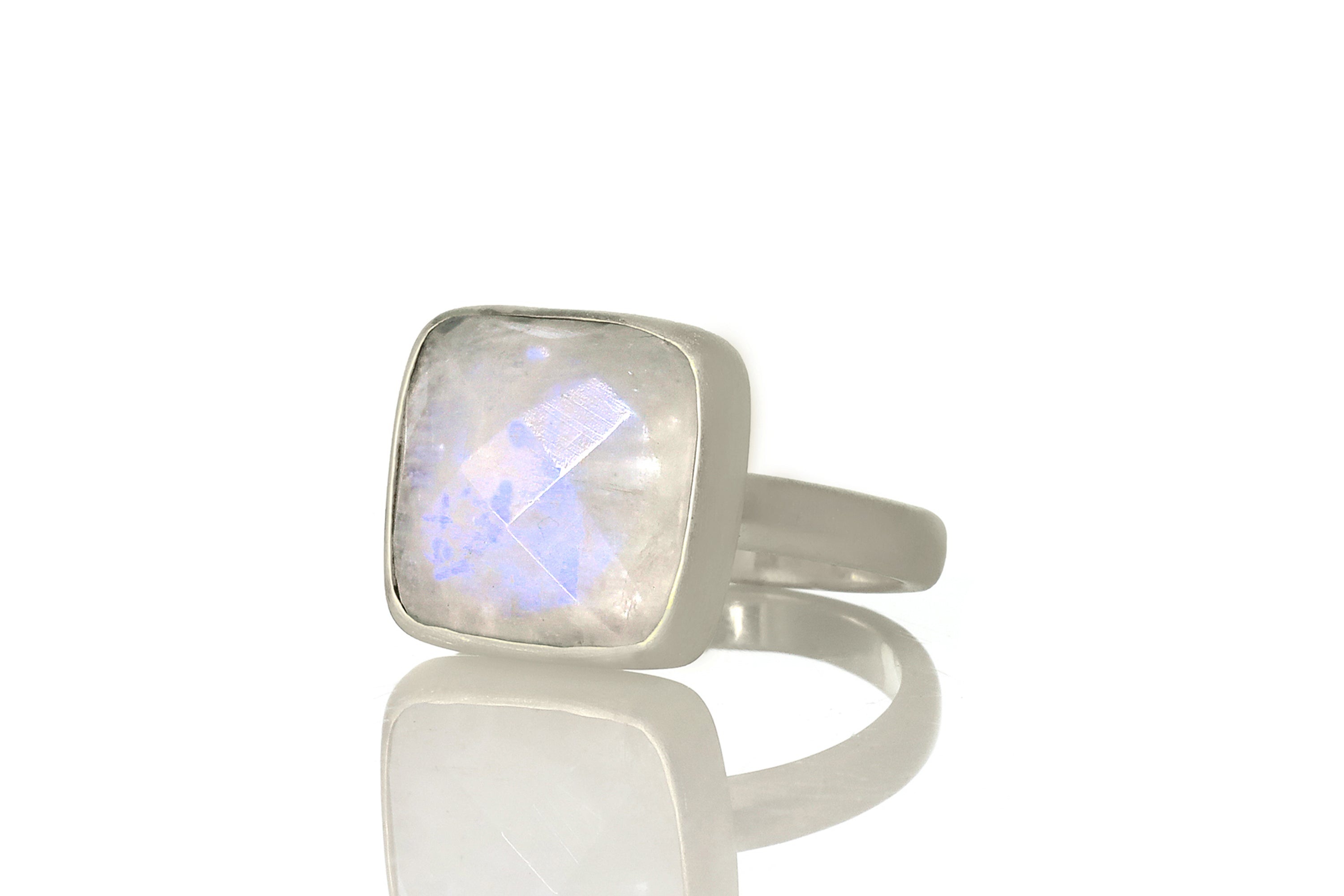 Gold Bezel Rainbow Moonstone Square Ring Rings Anemone Limited