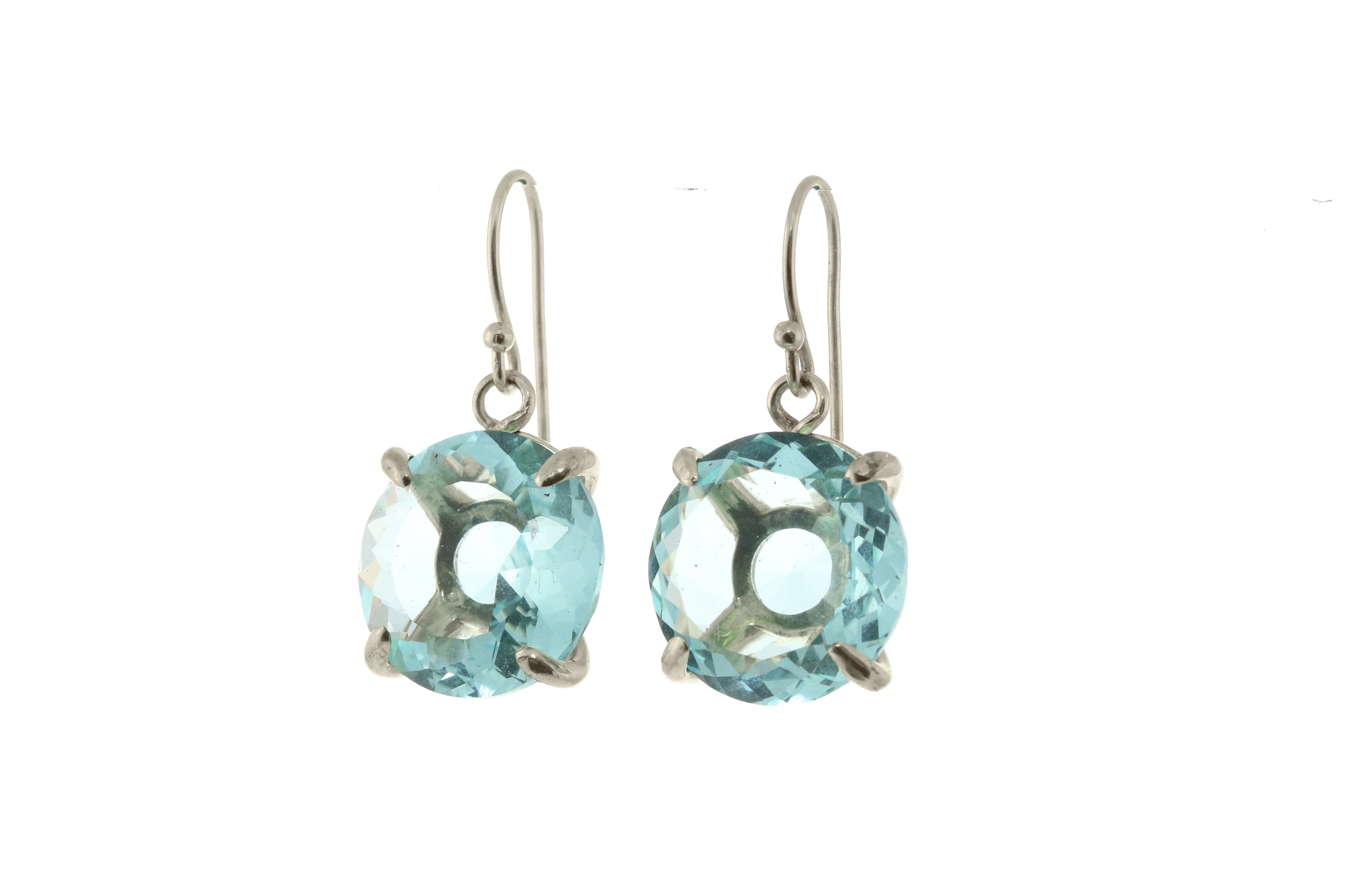 Round Blue Topaz Gold Dangling Earrings Earrings Anemone Jewelry