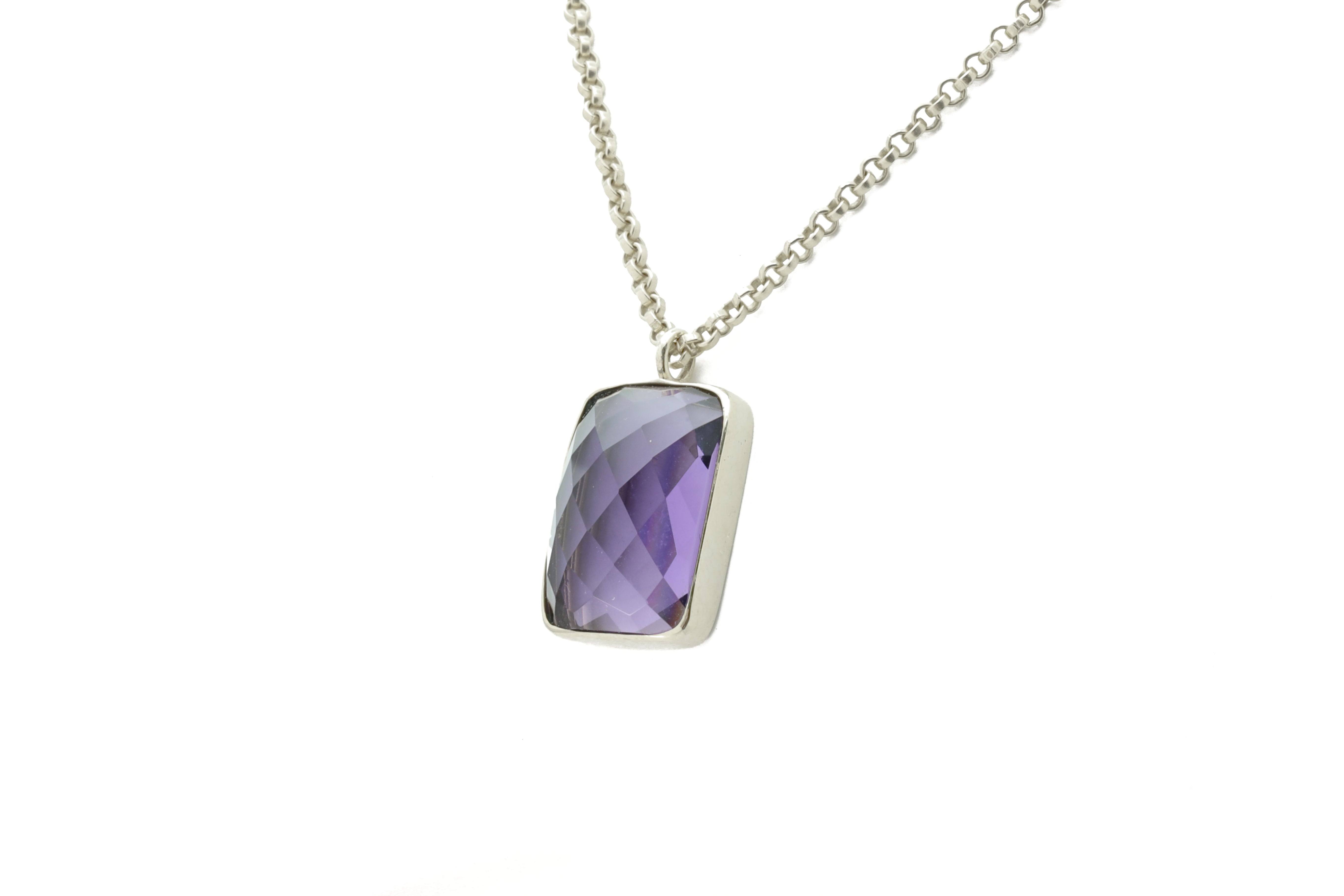 925 Sterling Silver Faceted Rectangle Amethyst Pendant Necklace necklaces Anemone Limited