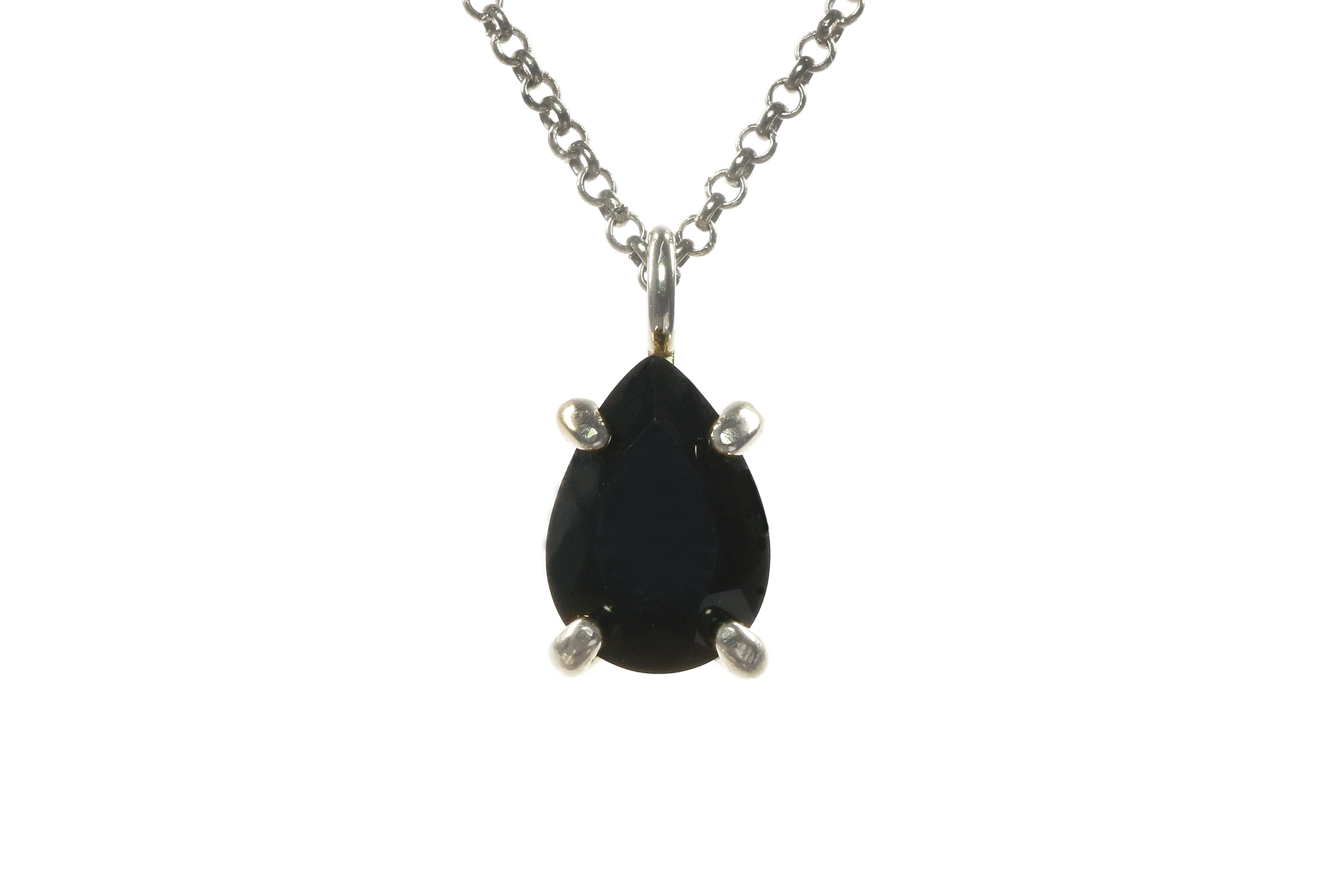 Black Onyx Pendant Necklace in Silver necklaces Anemone Unique
