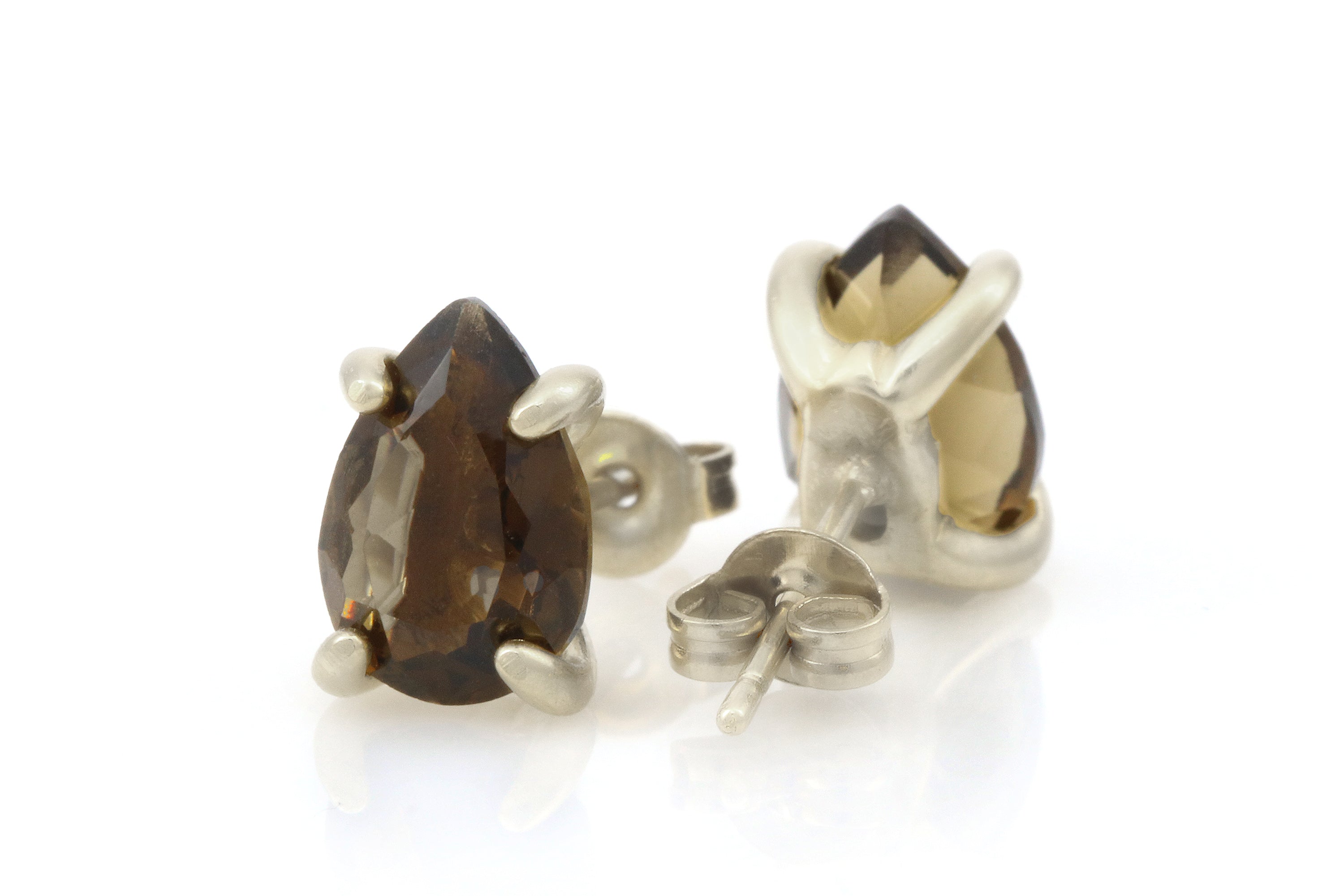 Smoky Quartz Stone Silver Stud Earrings Earrings Anemone Unique