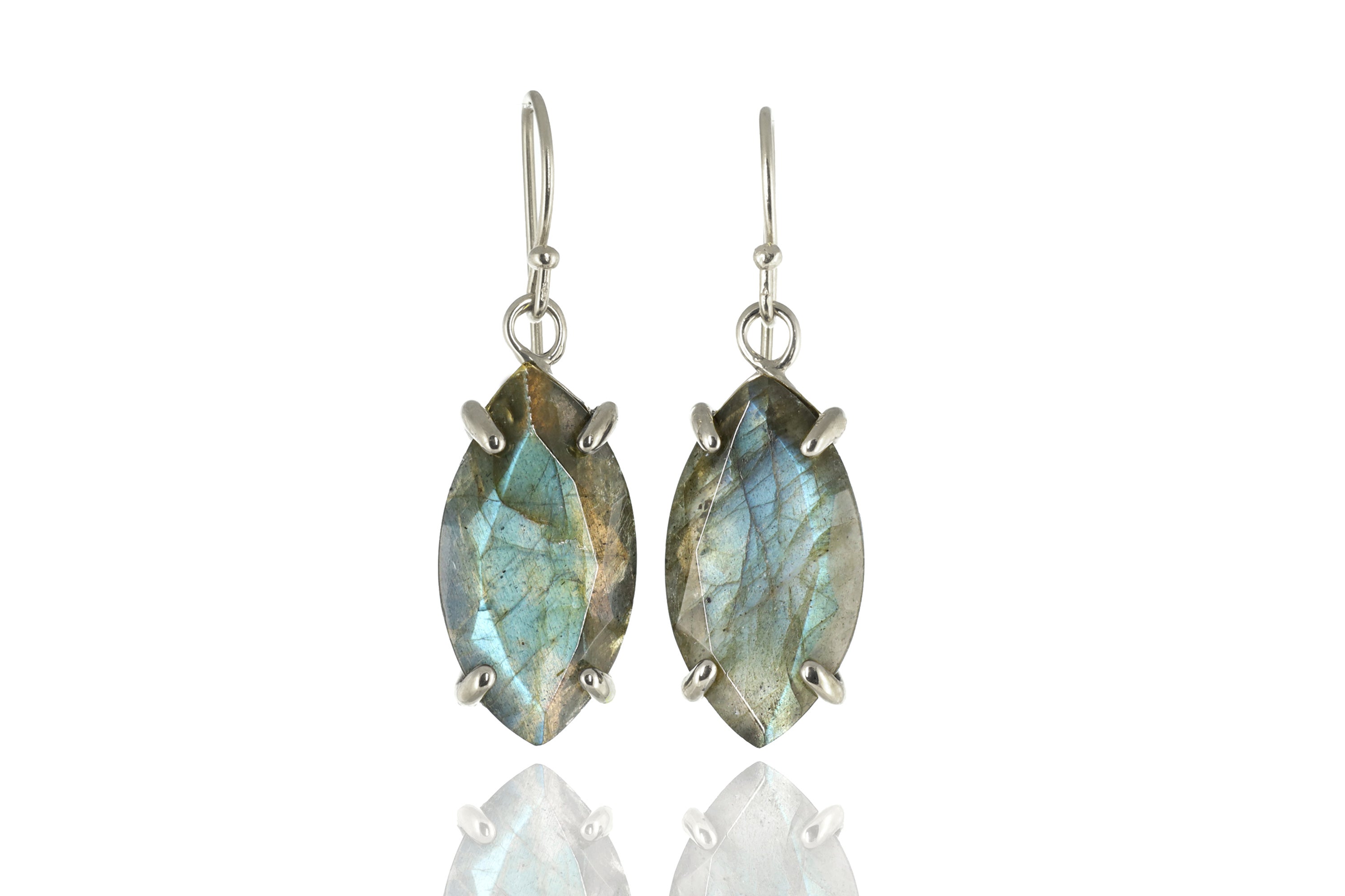 Marquise Style Labradorite Silver Dangle Earrings Earrings Anemone Jewelry