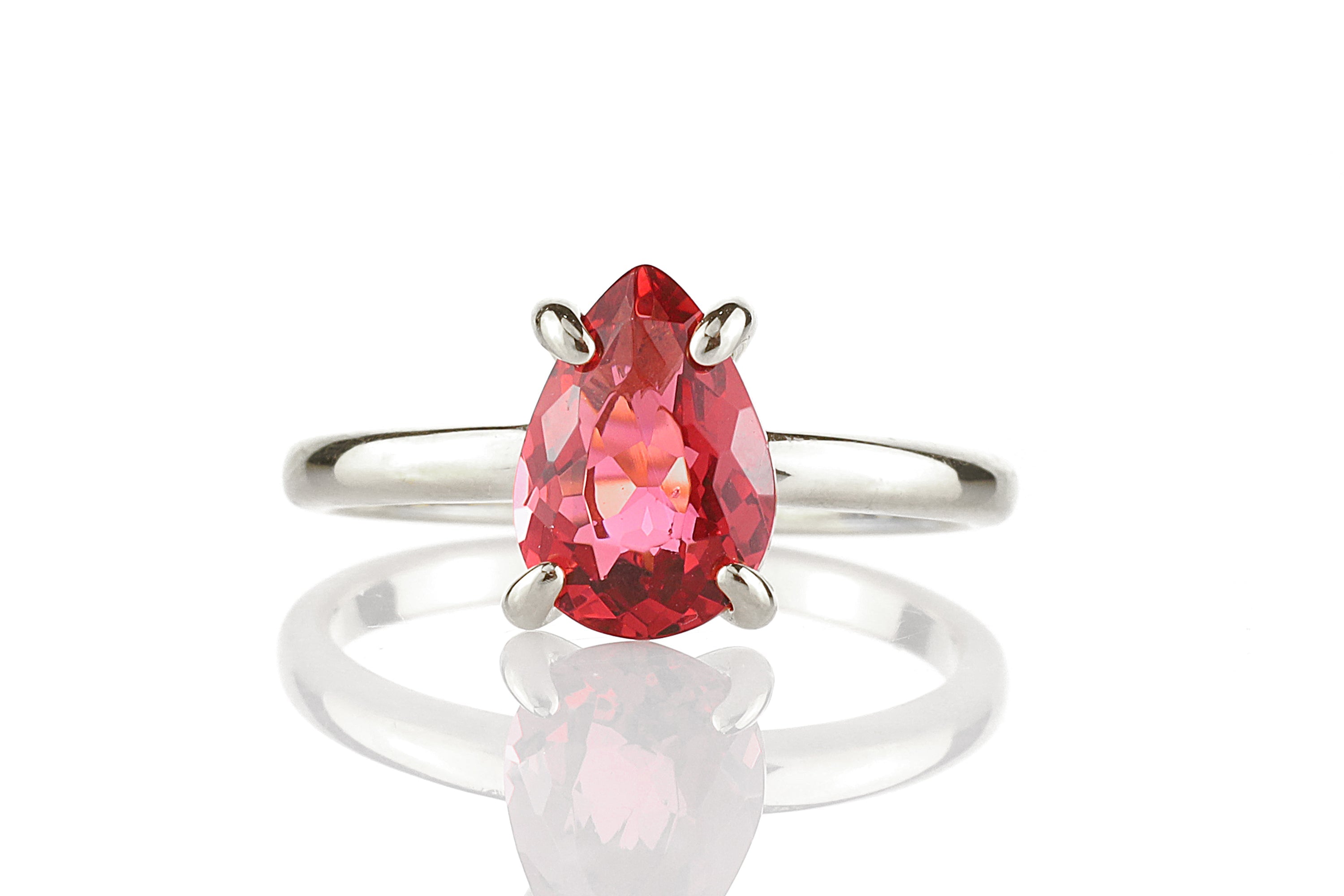 Pear Cut Pink Tourmaline Solitaire 18k Gold Ring Rings Anemone Unique