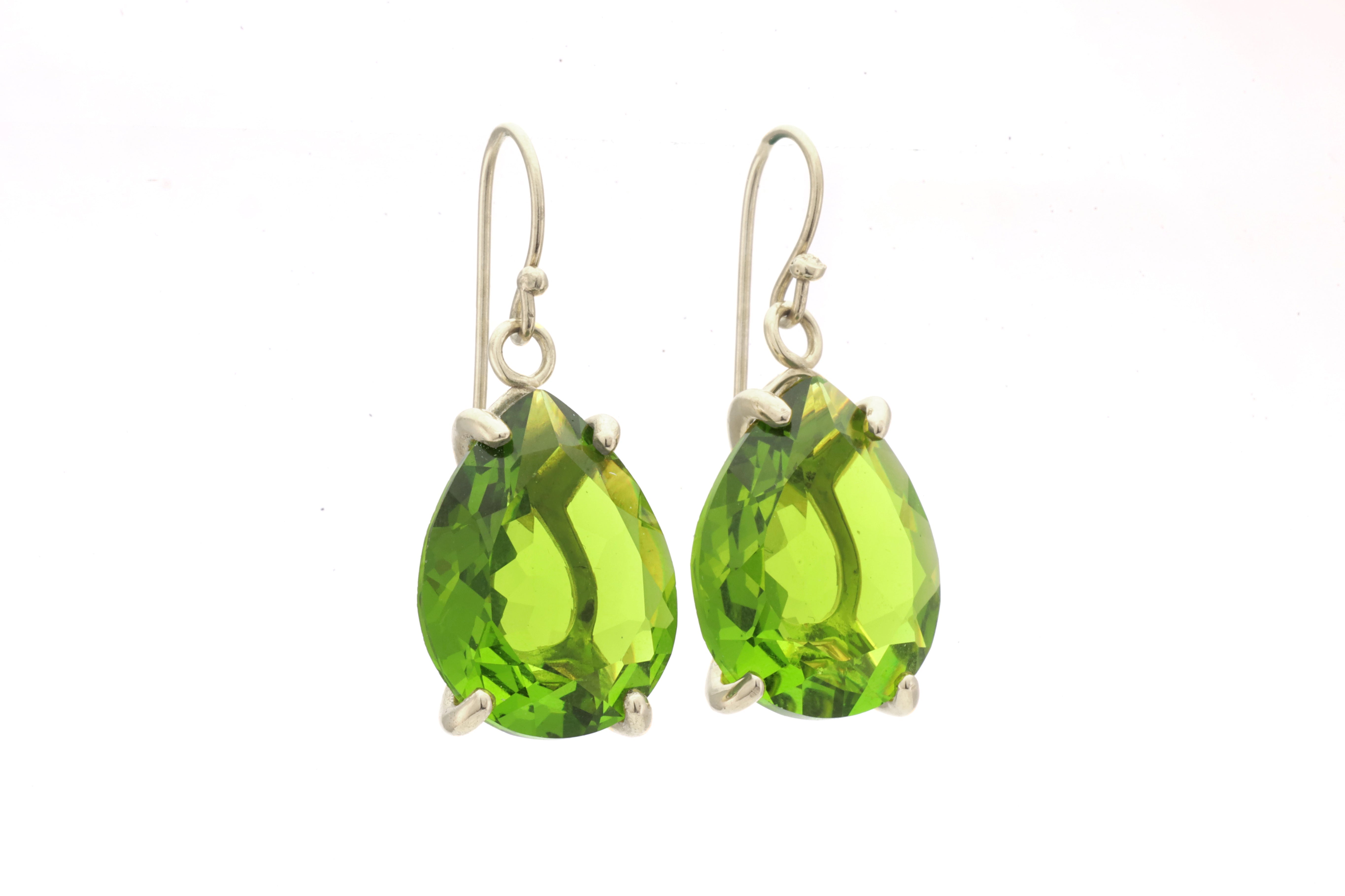 925 Sterling Silver Pear Shape Peridot Earrings Earrings Anemone Jewelry