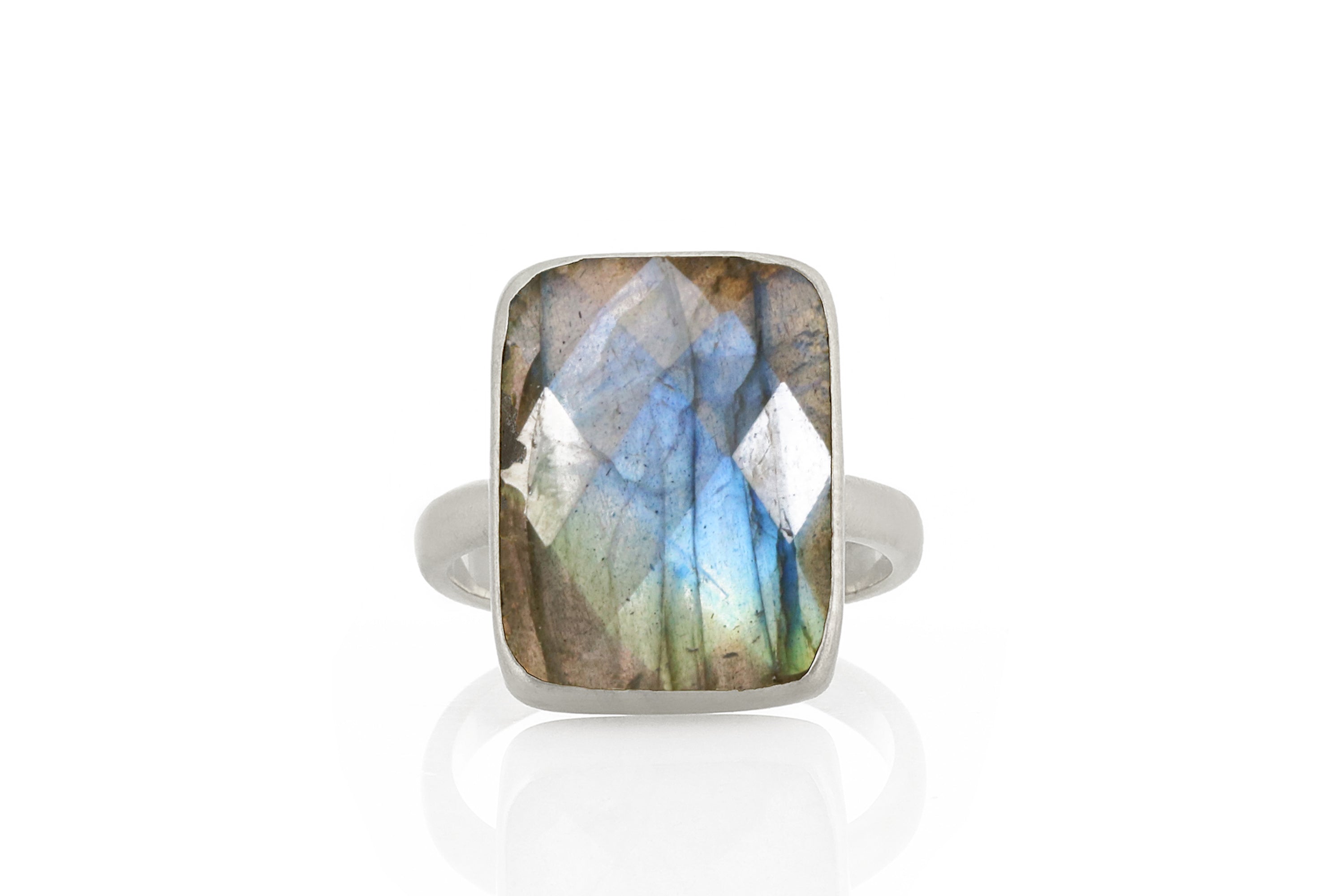 Big Rectangle Labradorite Silver Stackable Statement Ring Rings Anemone Limited