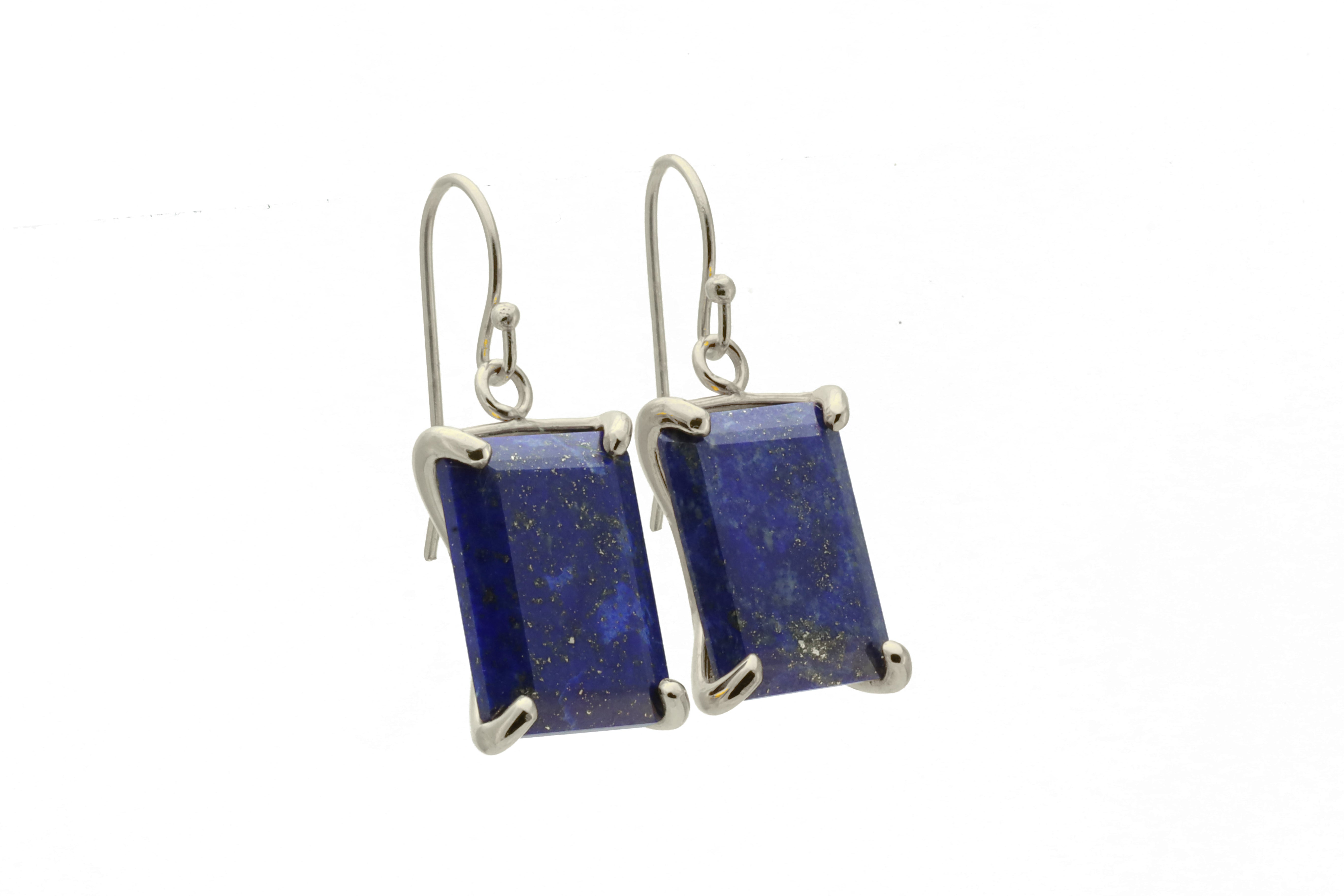 Sterling Silver Rectangle Cut Lapis Lazuli Gemstone Earrings Earrings Anemone Jewelry