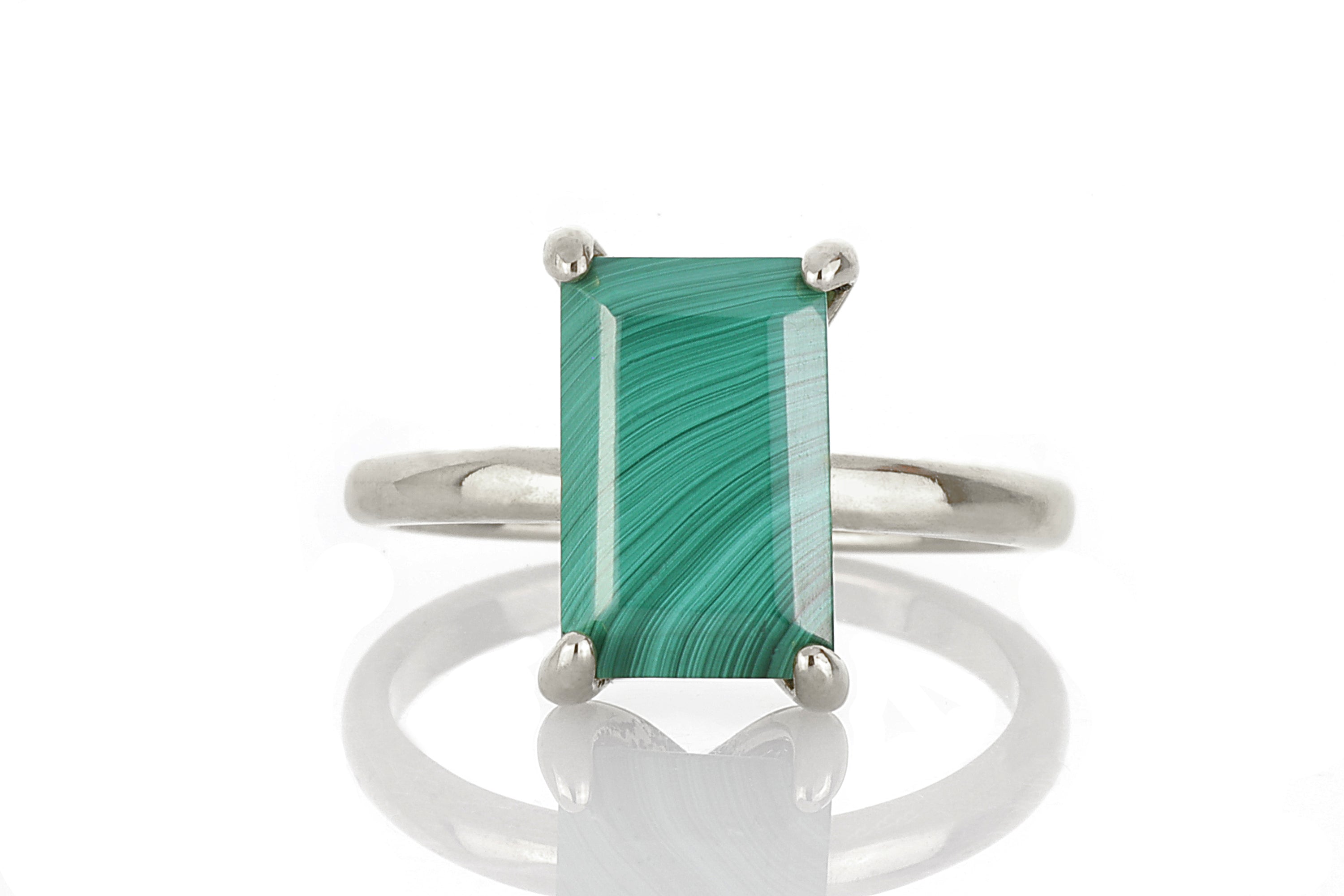 Handmade Malachite Rectangle Gold Stacking Ring Rings Anemone Unique