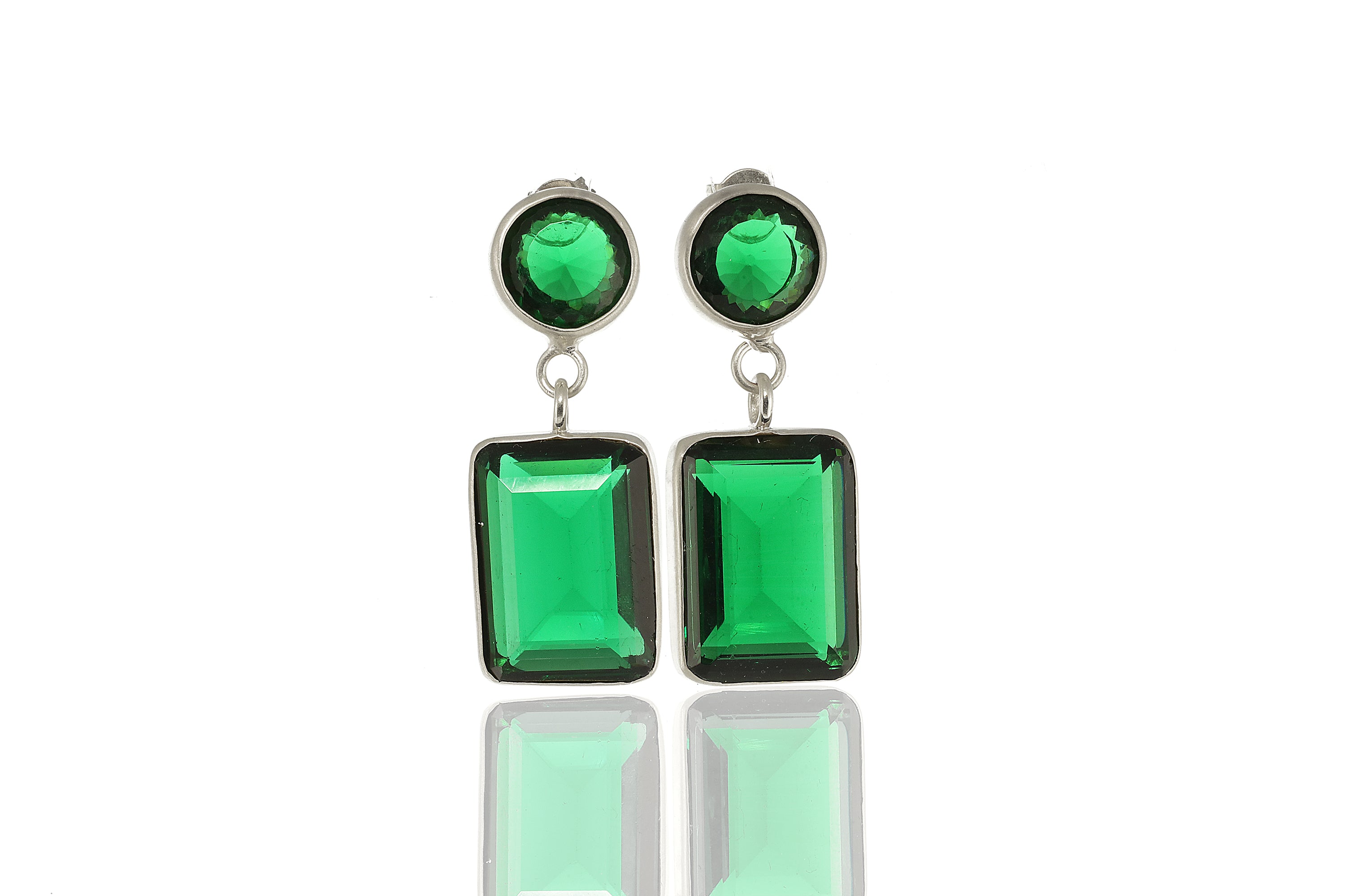 Sterling Silver Multi-Stone Emerald Dangle Earrings Earrings Anemone Limited