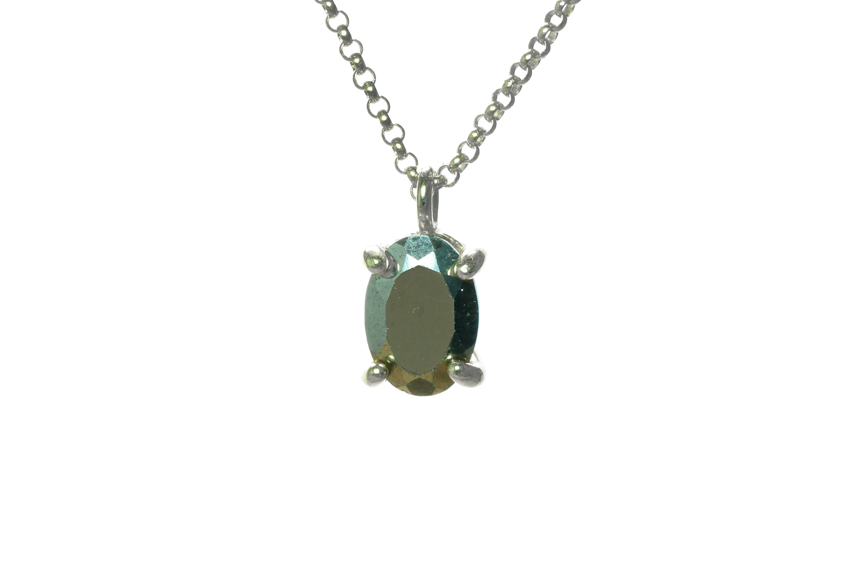 Oval Iron Pyrite Gem Silver Necklace necklaces Anemone Unique