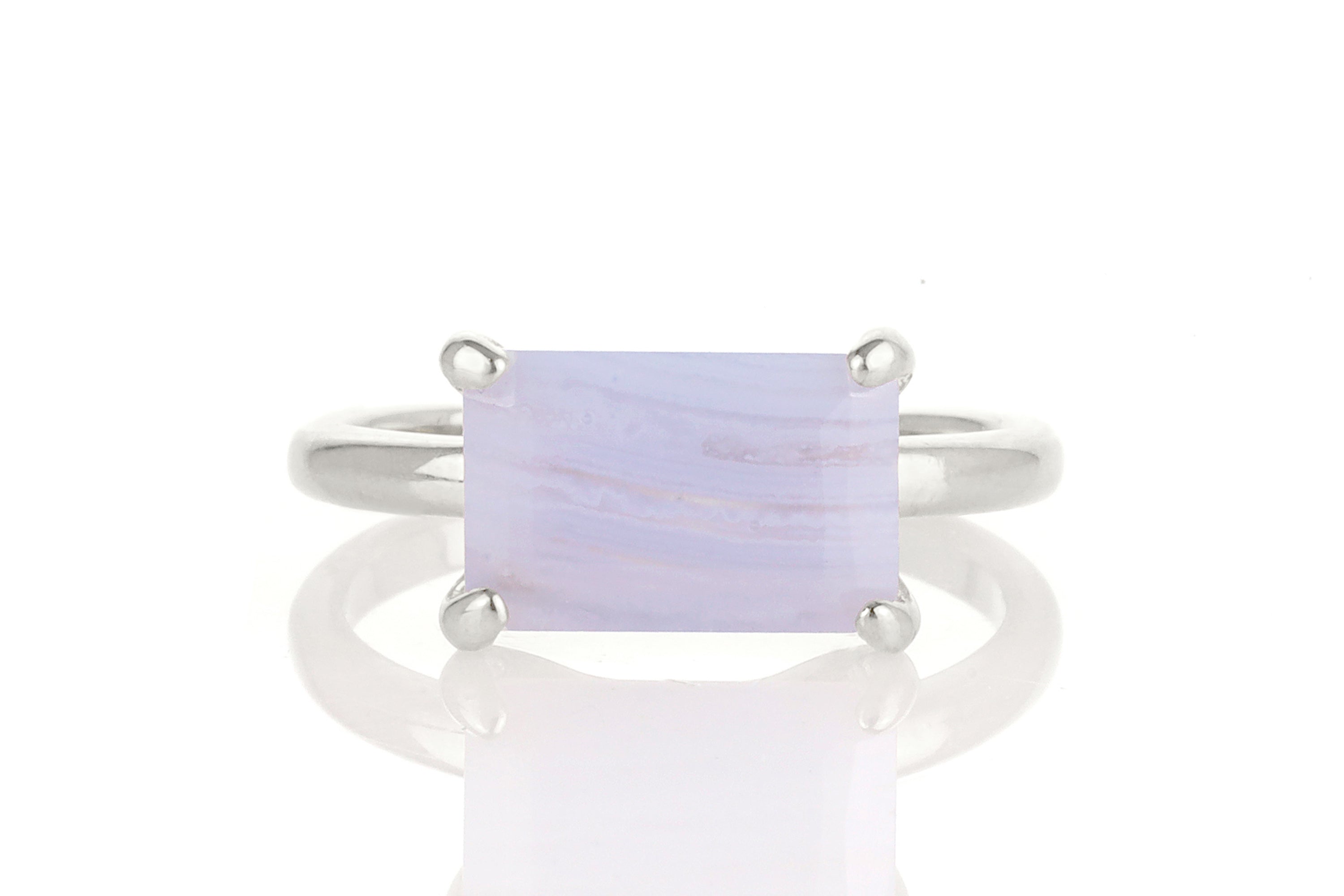 Horizontal Blue Lace Agate Rectangle Ring Rings Anemone Unique
