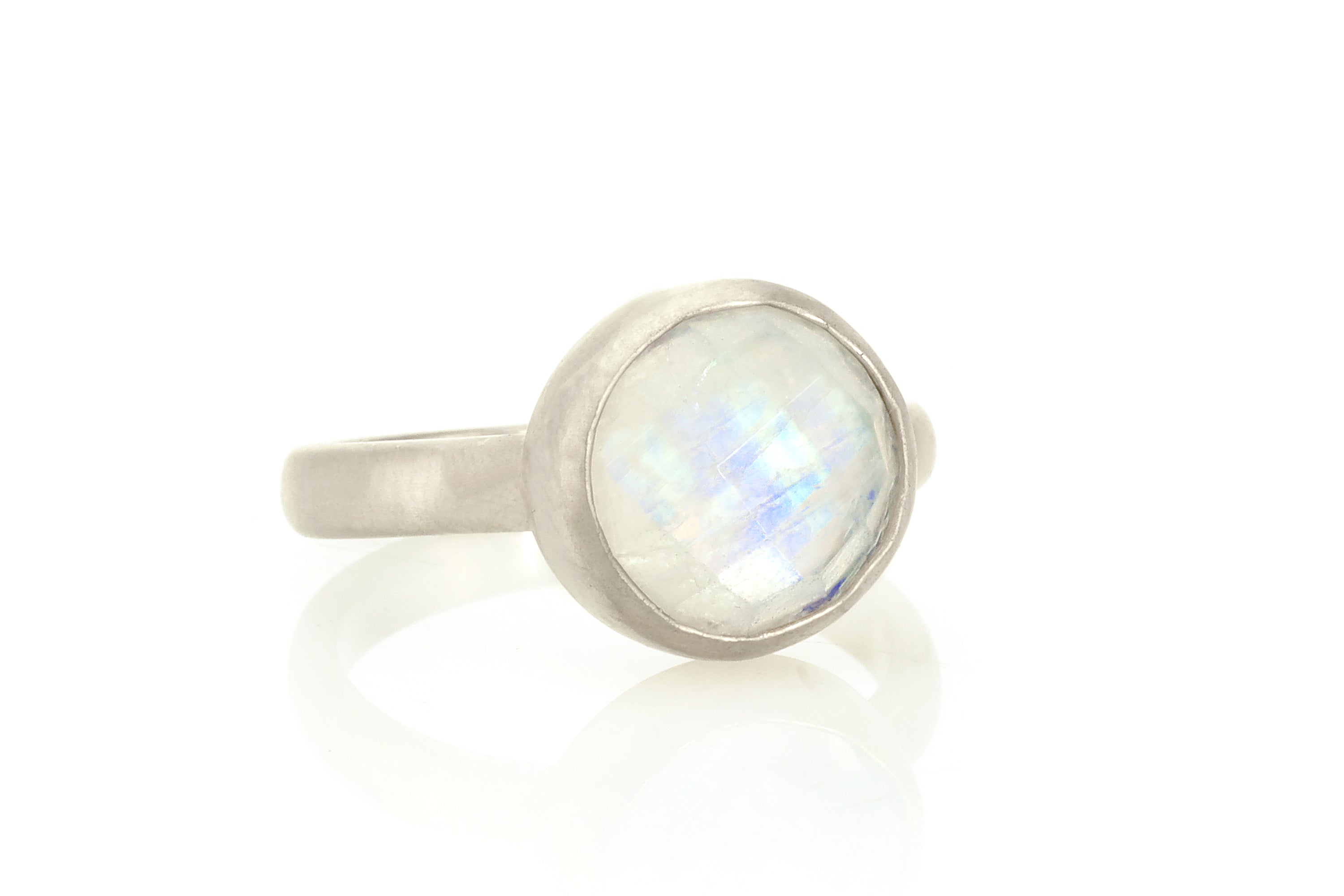 Circular 925 Sterling Silver Rainbow Moonstone Bezel Ring Rings Anemone Limited