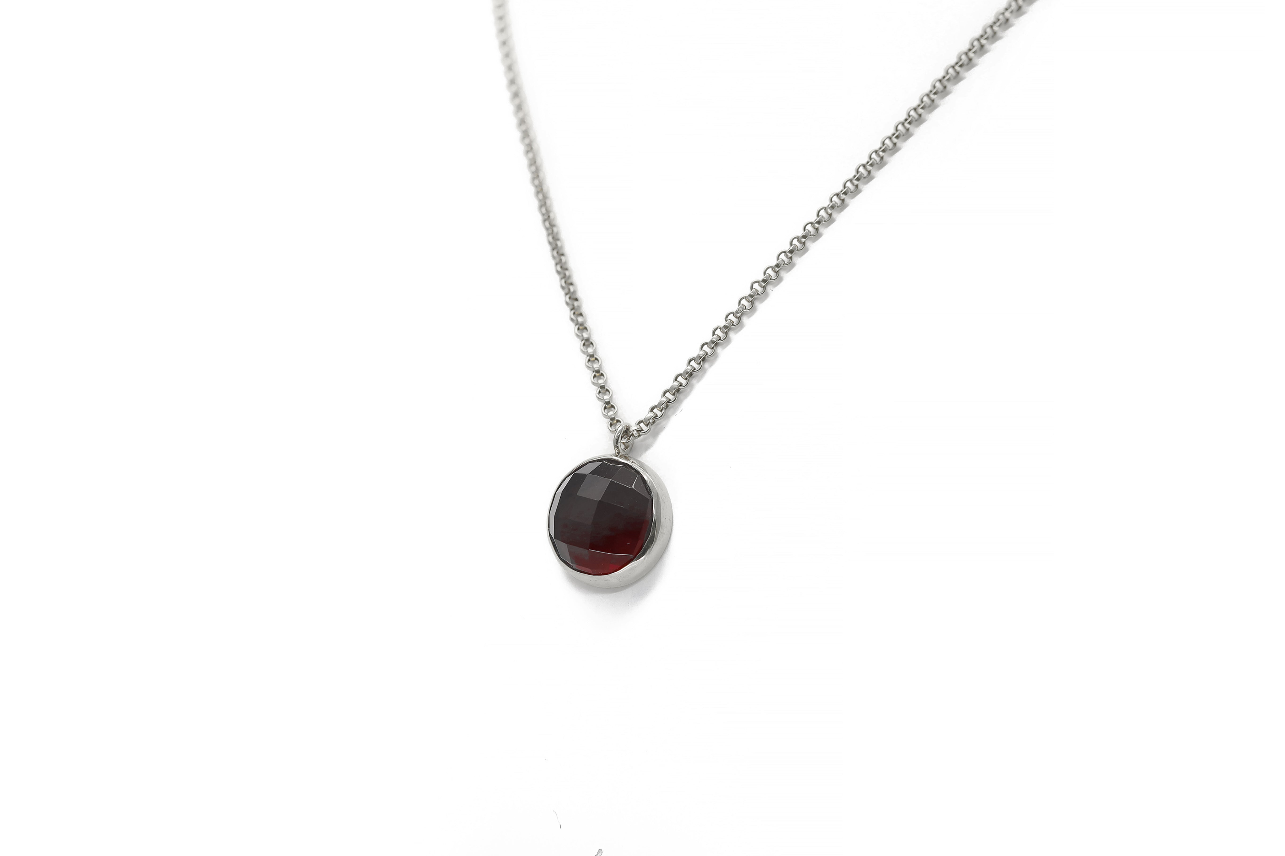 Garnet Pendant Necklace in 925 Sterling Silver necklaces Anemone Limited