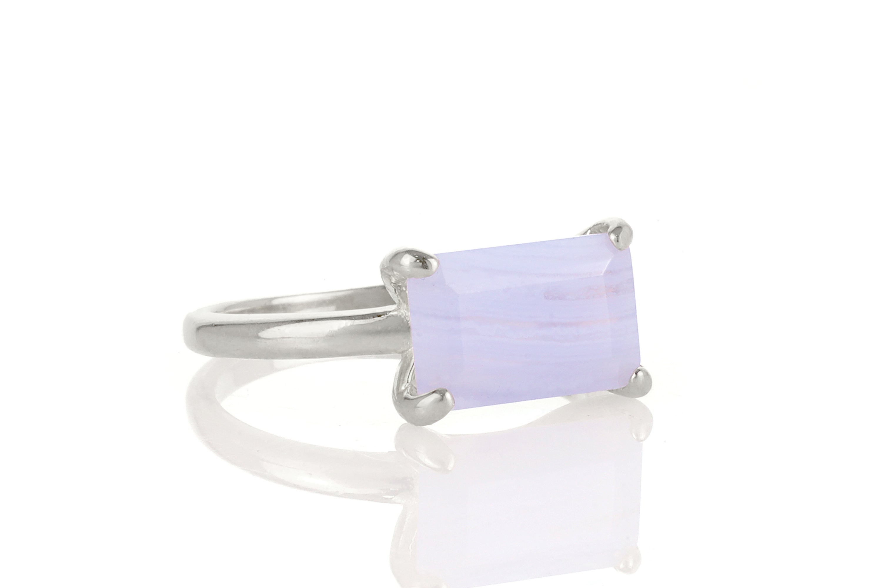 Horizontal Blue Lace Agate Rectangle Ring Rings Anemone Unique