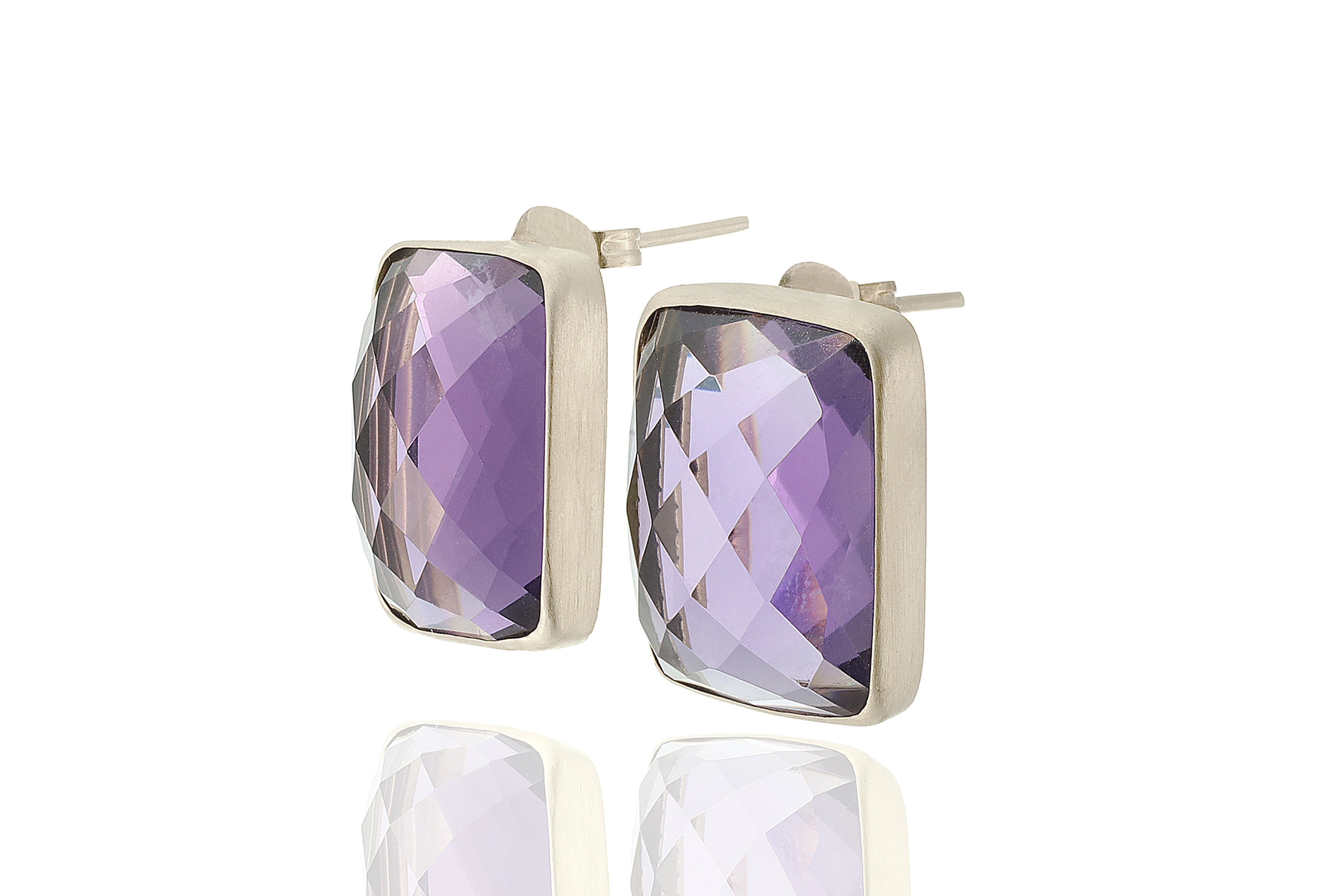Gold Filled Rectangle Amethyst Stud Earrings Earrings Anemone Limited