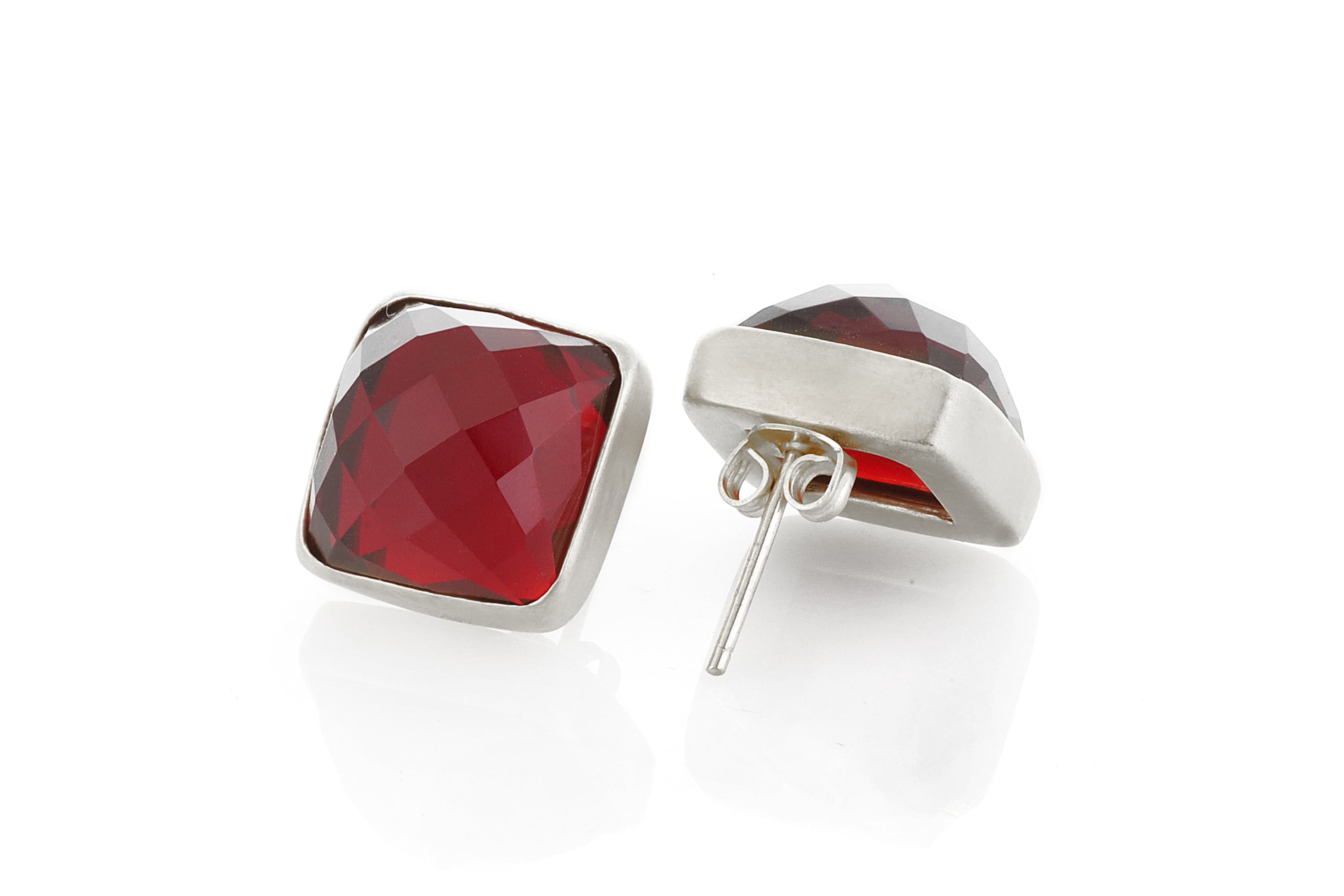 Square Garnet Earrings in 18k Gold Earrings Anemone Limited