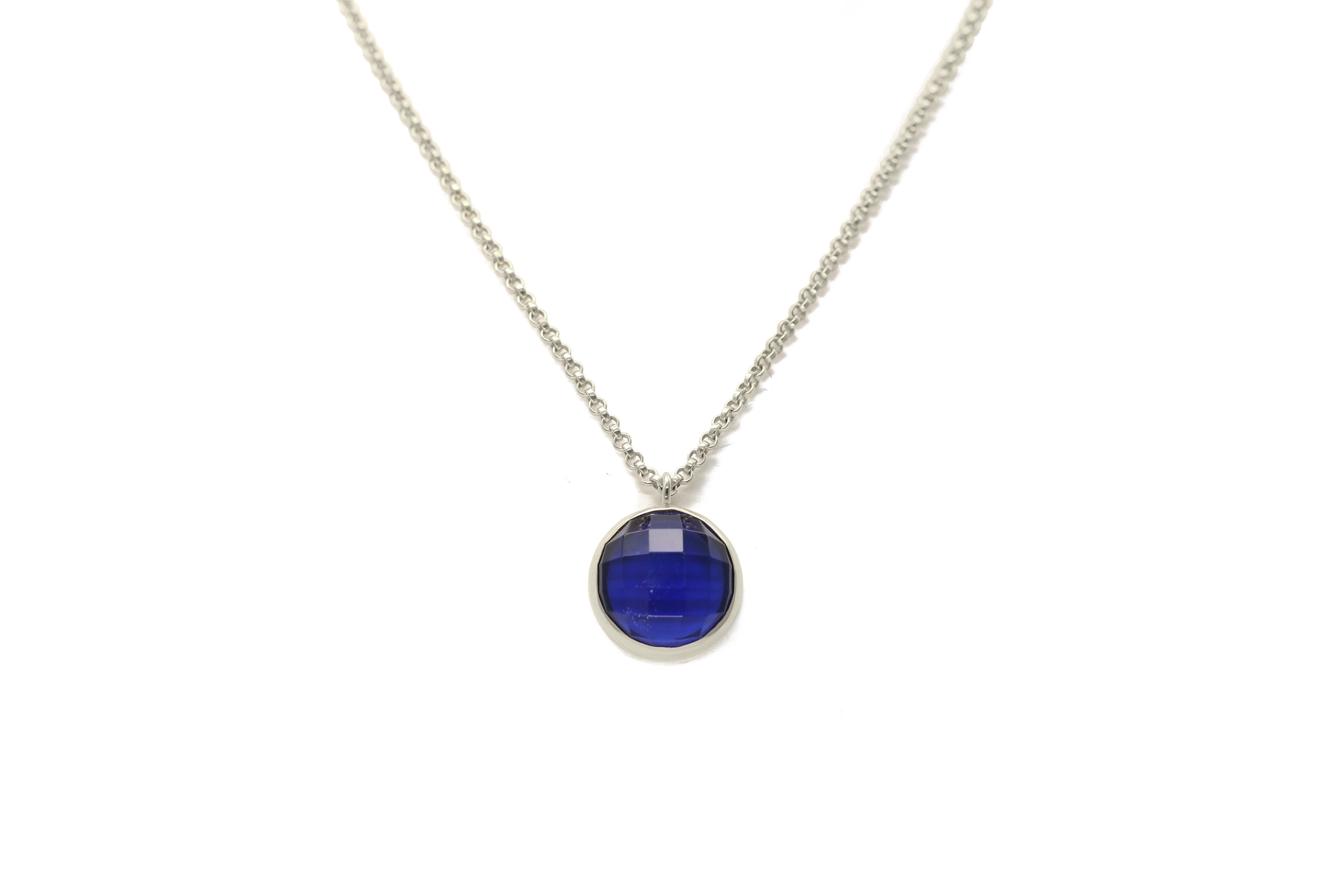 Round Sapphire Pendant Necklace in 925 Silver necklaces Anemone Limited