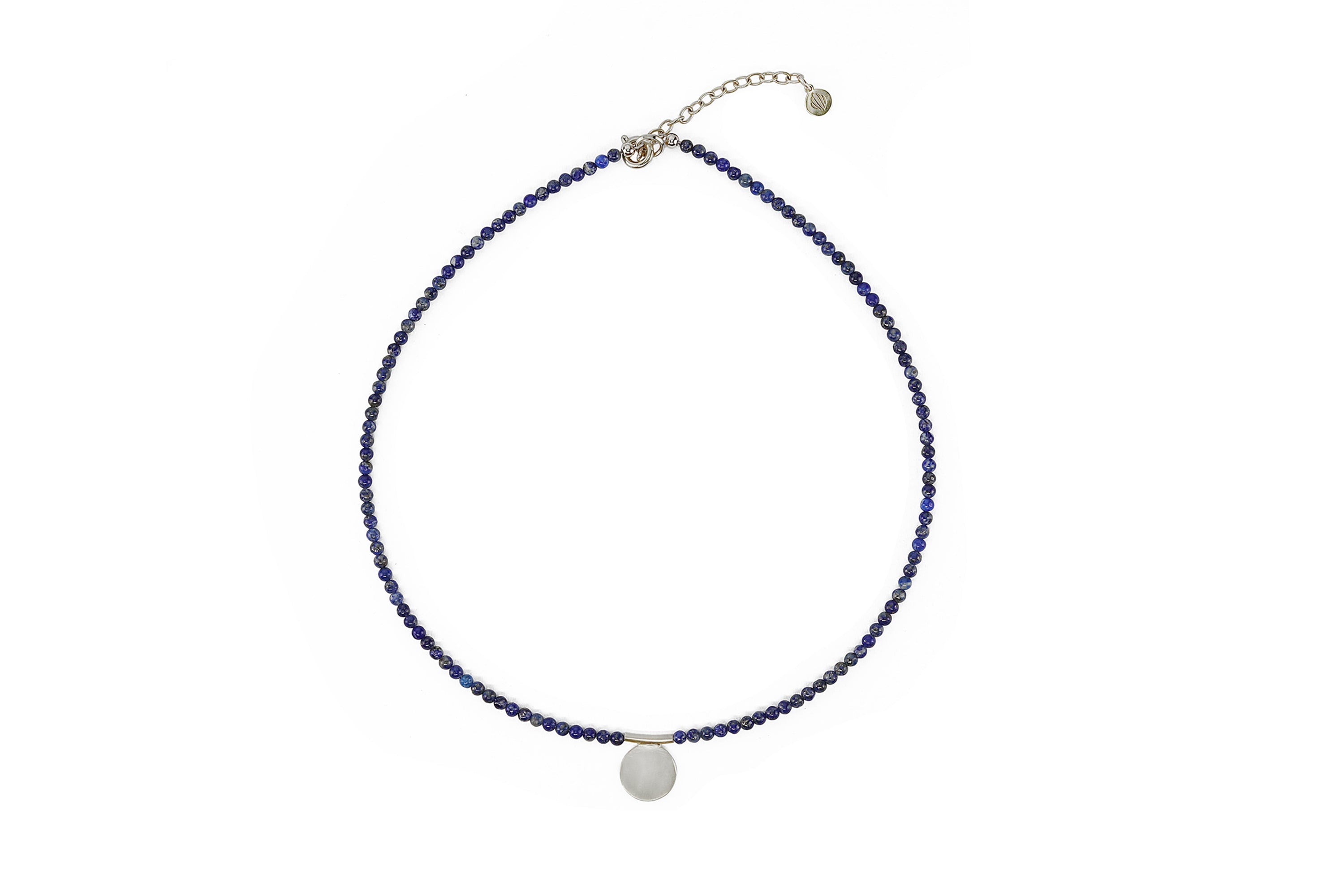 Beaded Lapis Lazuli Gemstone Necklace with Gold Center Flat Coin necklaces Anemone Unique