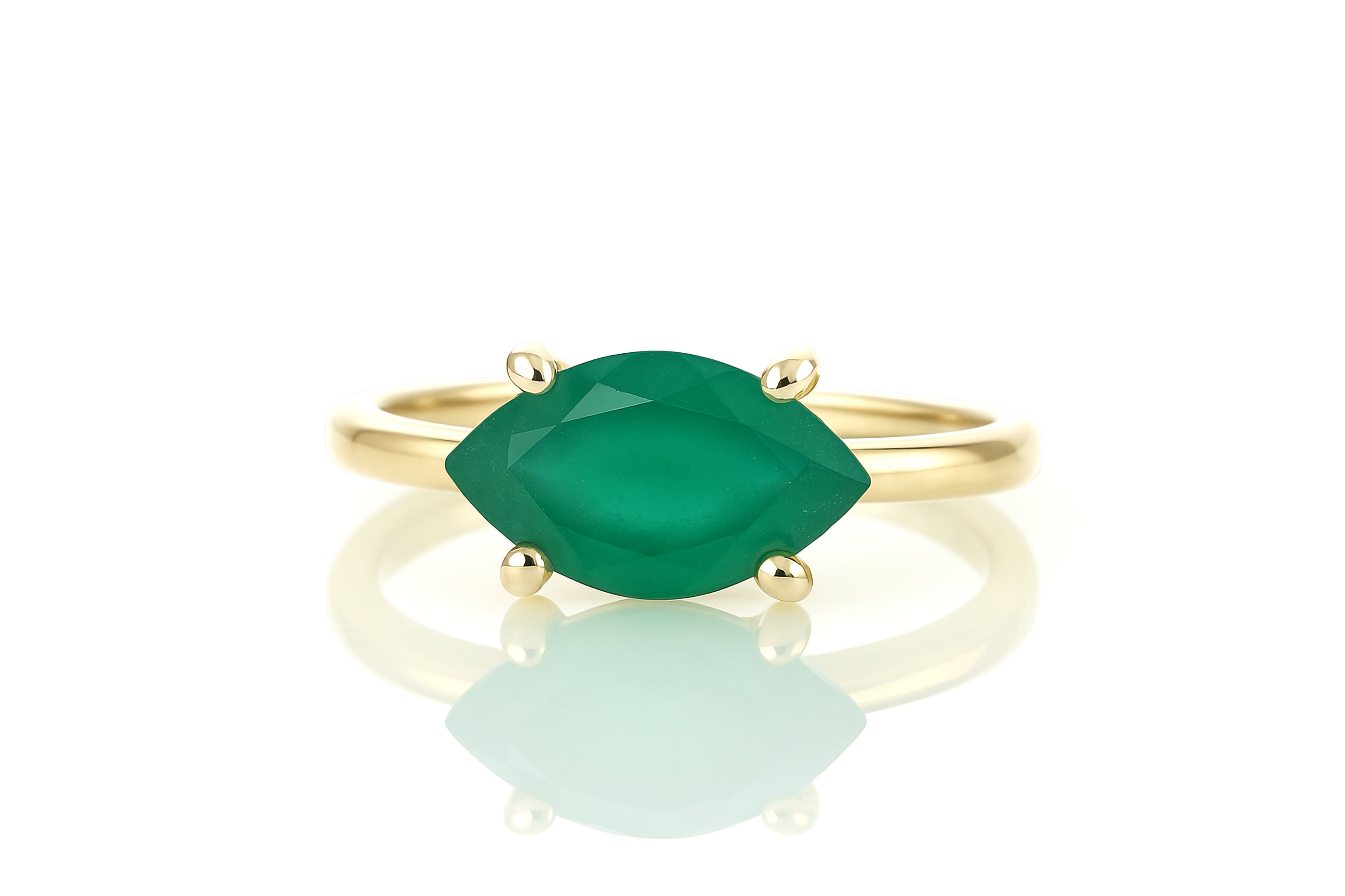 Green Onyx Ring in Gold Rings Anemone Unique