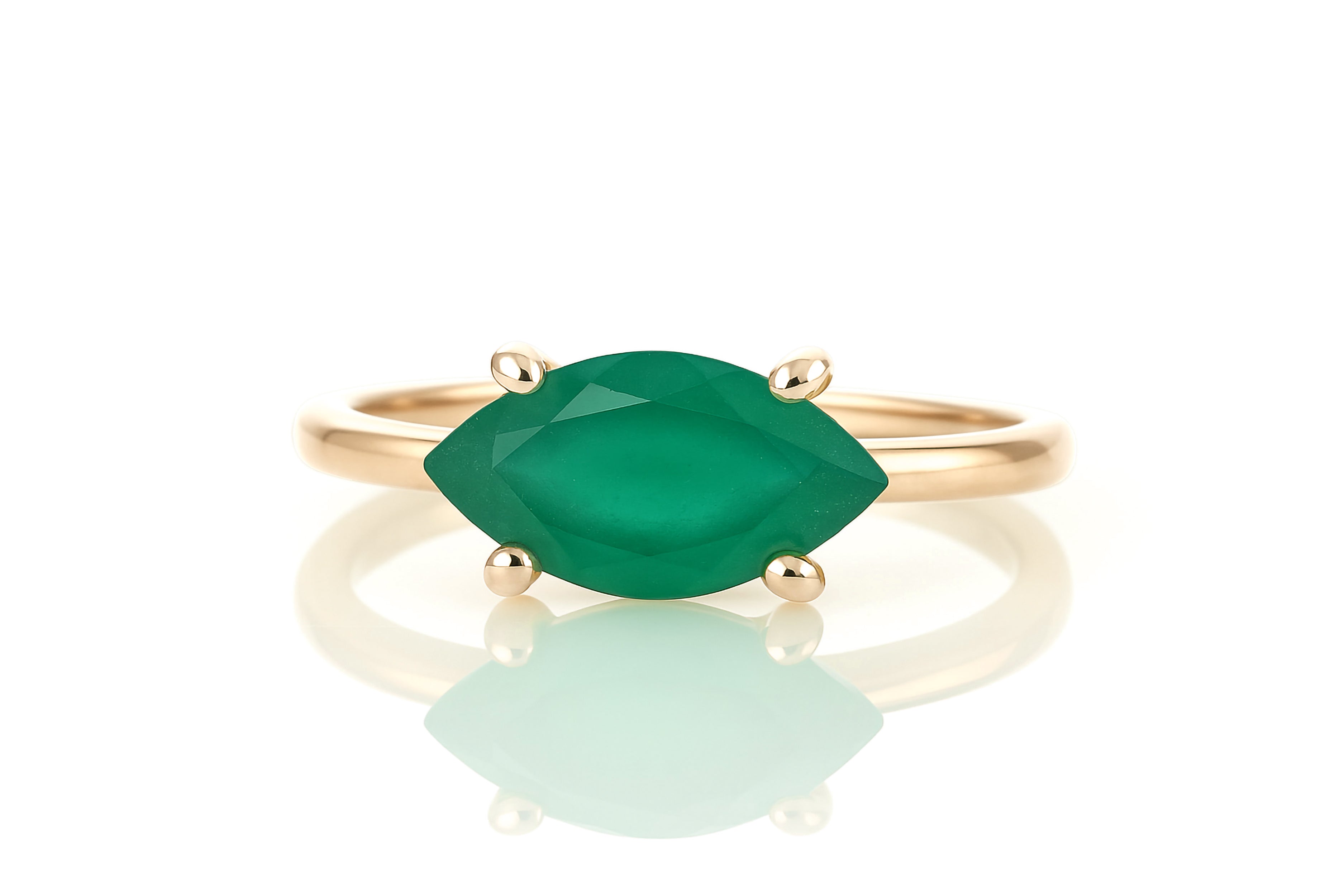 Green Onyx Ring in Gold Rings Anemone Unique
