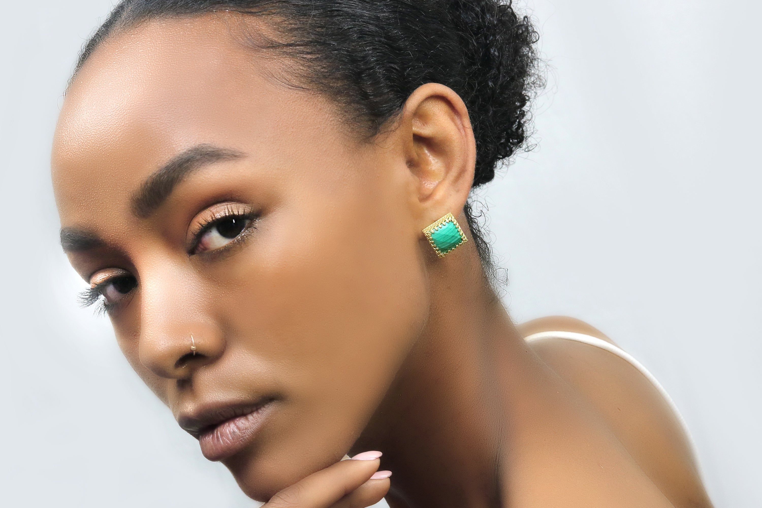 Square Malachite Gold Earrings for Women Earrings Anemone Jewelry