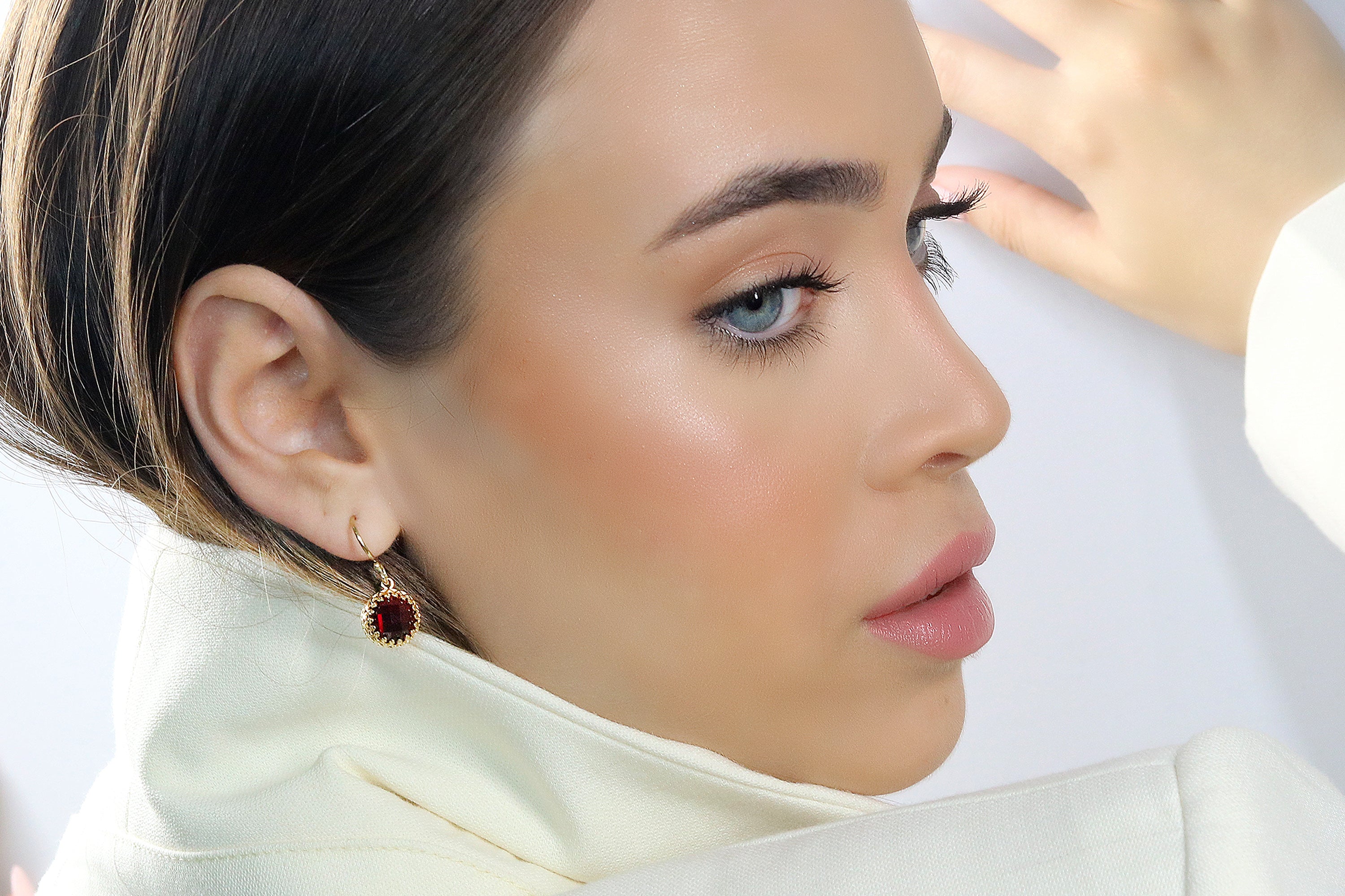 Delicate Gold Garnet Earrings Earrings Anemone Jewelry