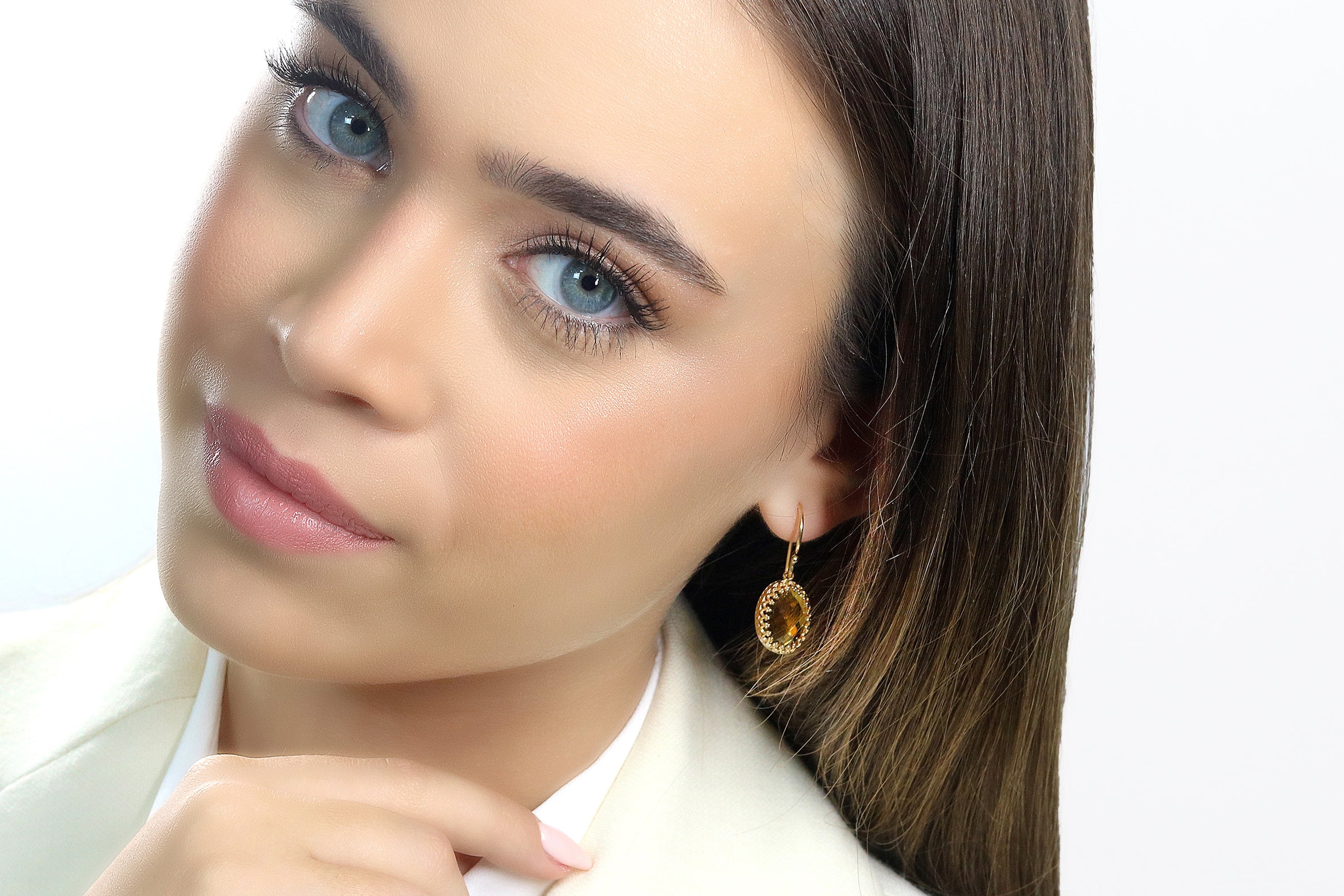 Oval Dangling Citrine Earrings Earrings Anemone Jewelry