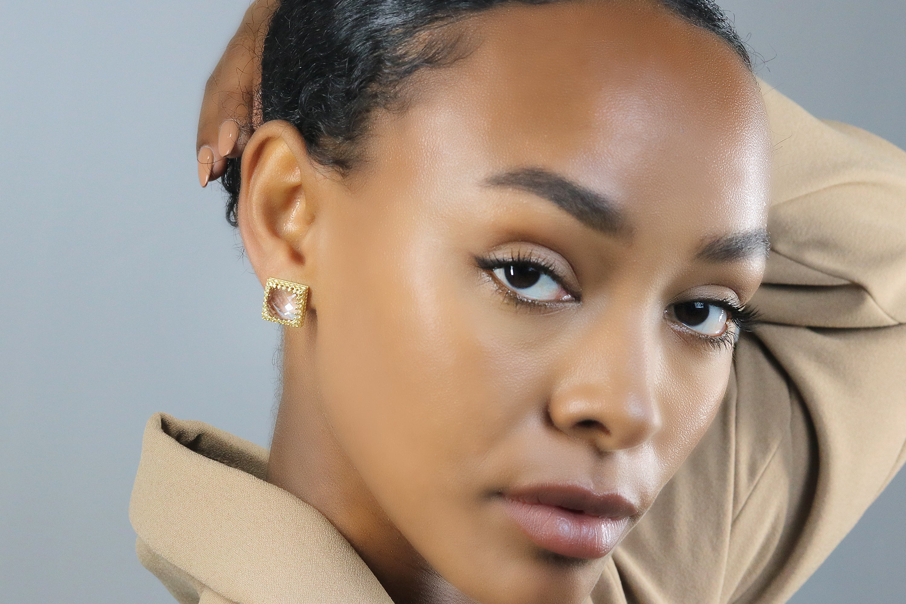 Gleaming Square Quartz Crystal Rose Gold Earrings Earrings Anemone Jewelry