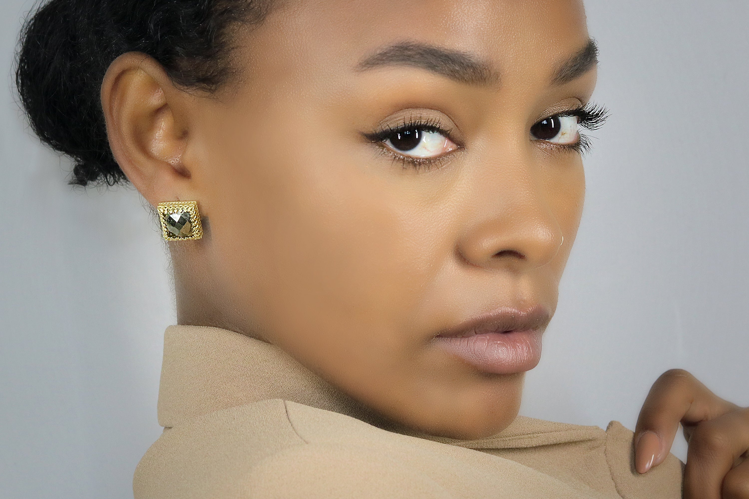 Handmade Square Pyrite Gold Earrings Earrings Anemone Jewelry