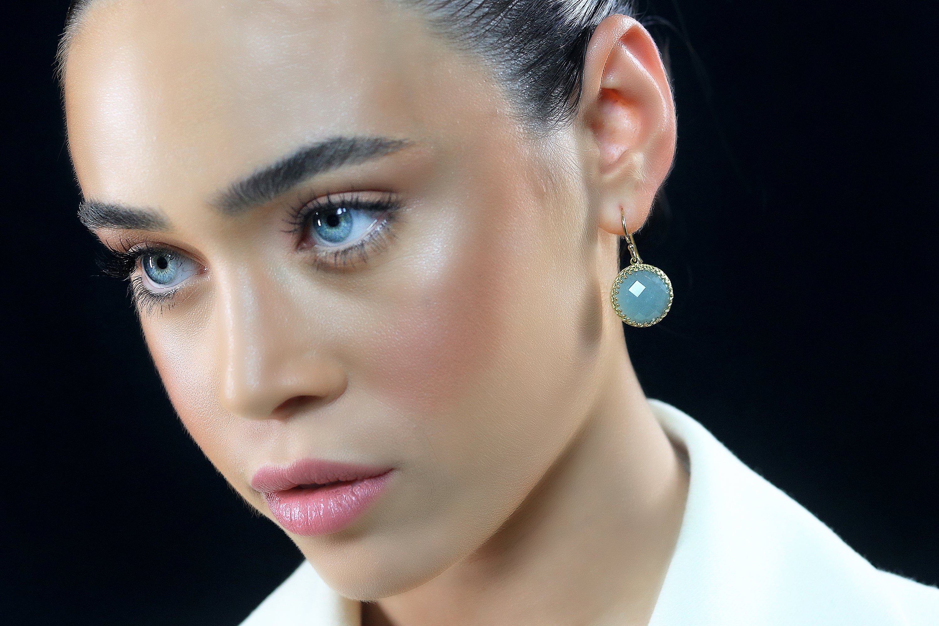 Vintage Inspired Round Aquamarine Gold Earrings Earrings Anemone Jewelry