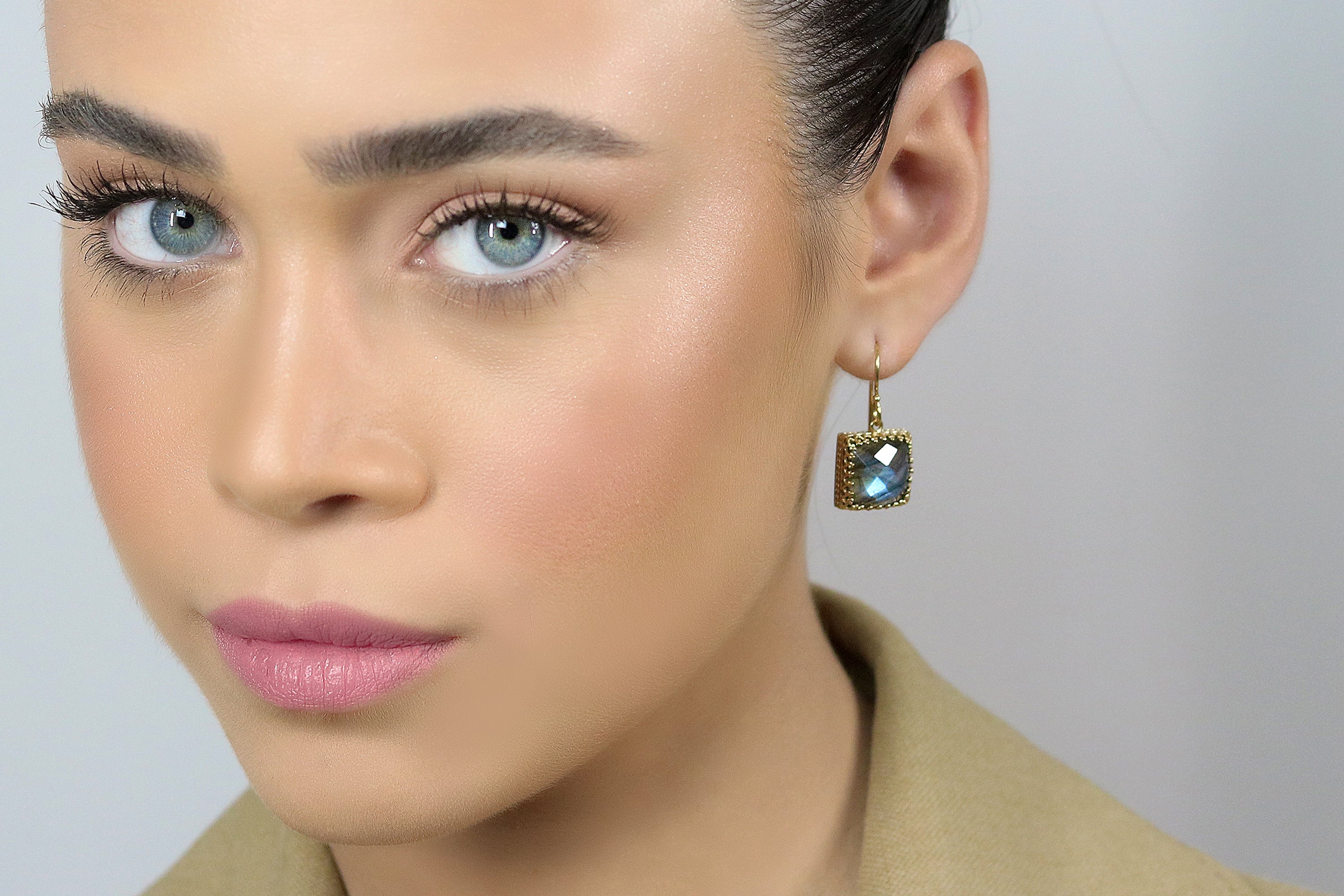 Statement Natural Labradorite Gold Earrings Earrings Anemone Jewelry