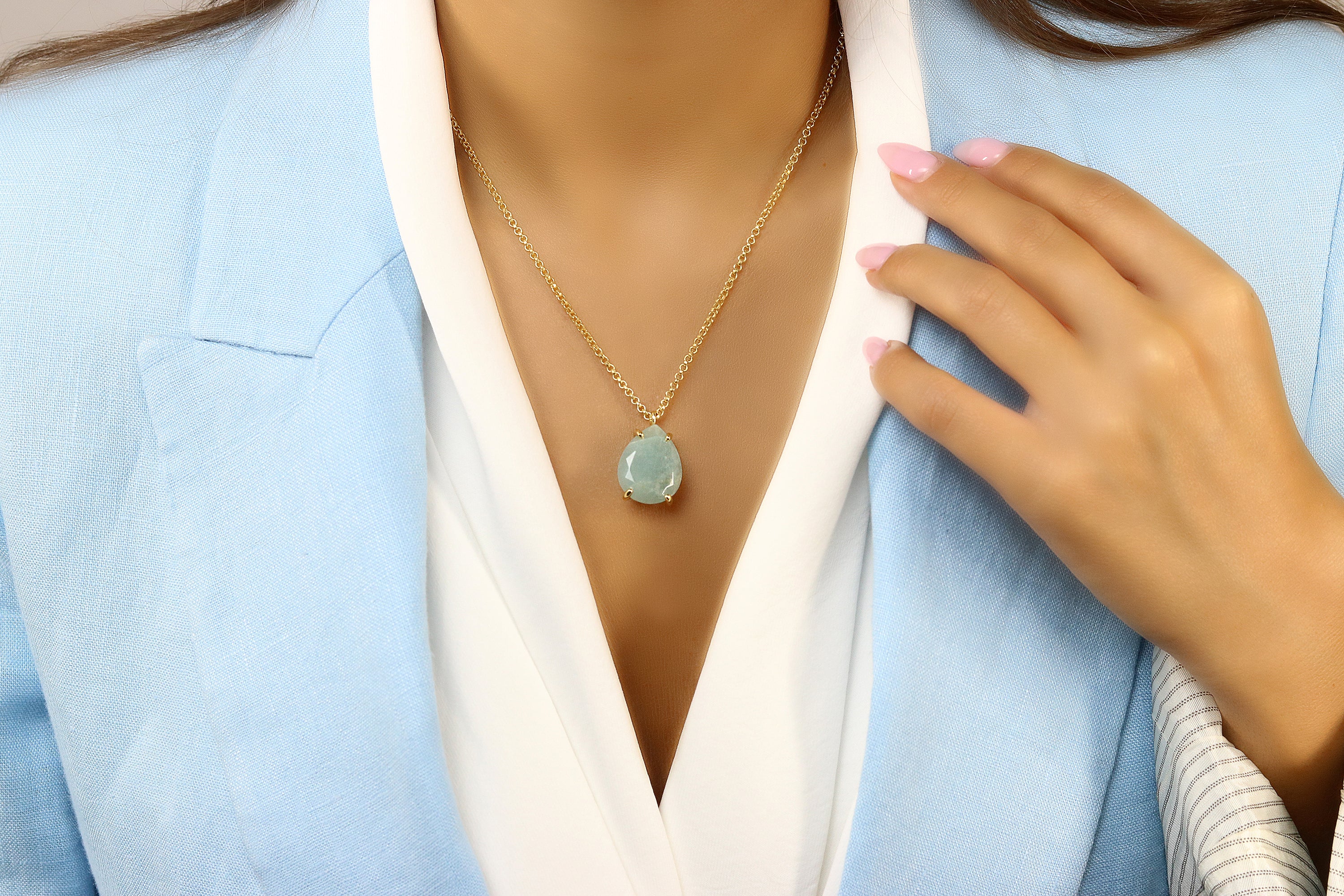 Pear Aquamarine Pendant Necklace necklaces Anemone Jewelry