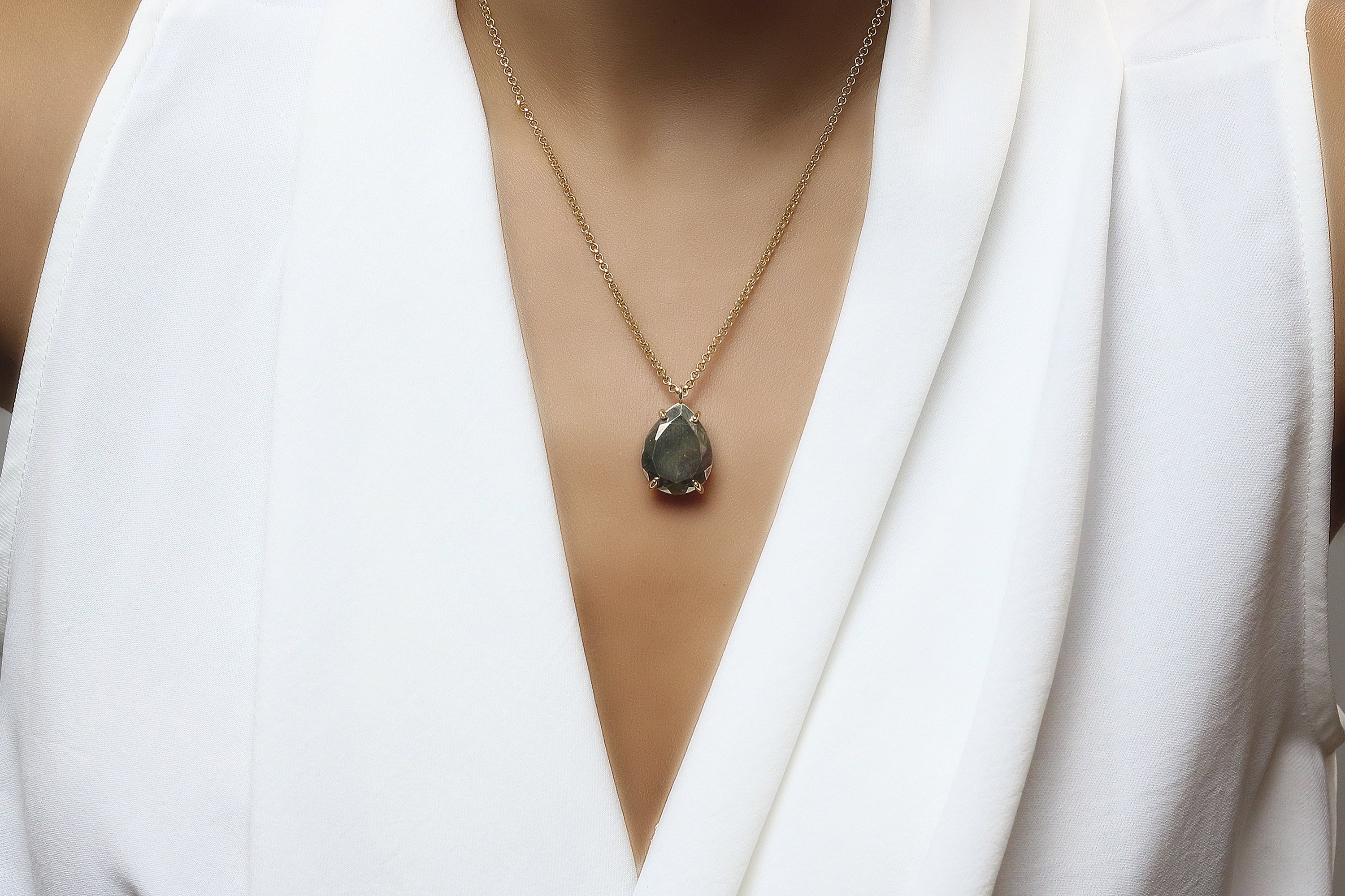 Pear Custom Pyrite Necklace in Rose Gold necklaces Anemone Jewelry