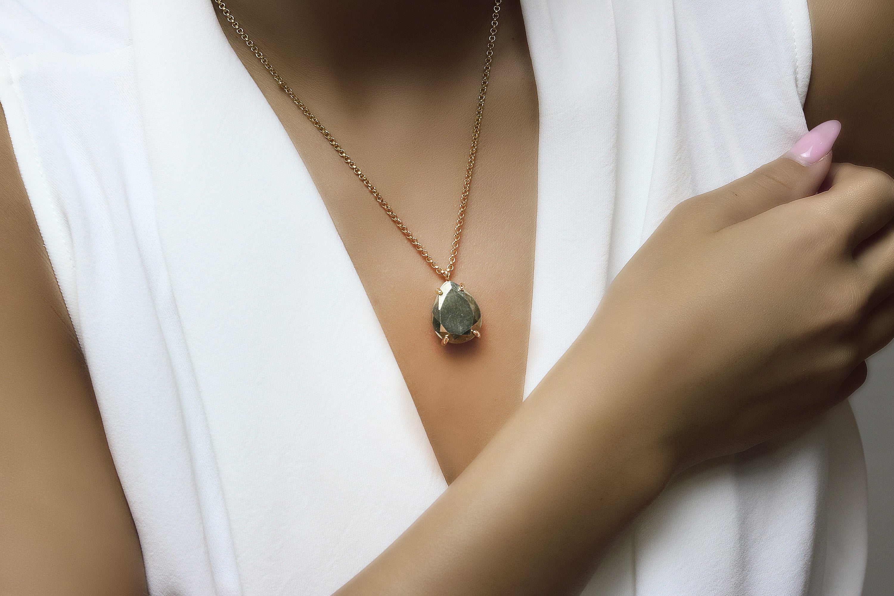 Pear Custom Pyrite Necklace in Rose Gold necklaces Anemone Jewelry