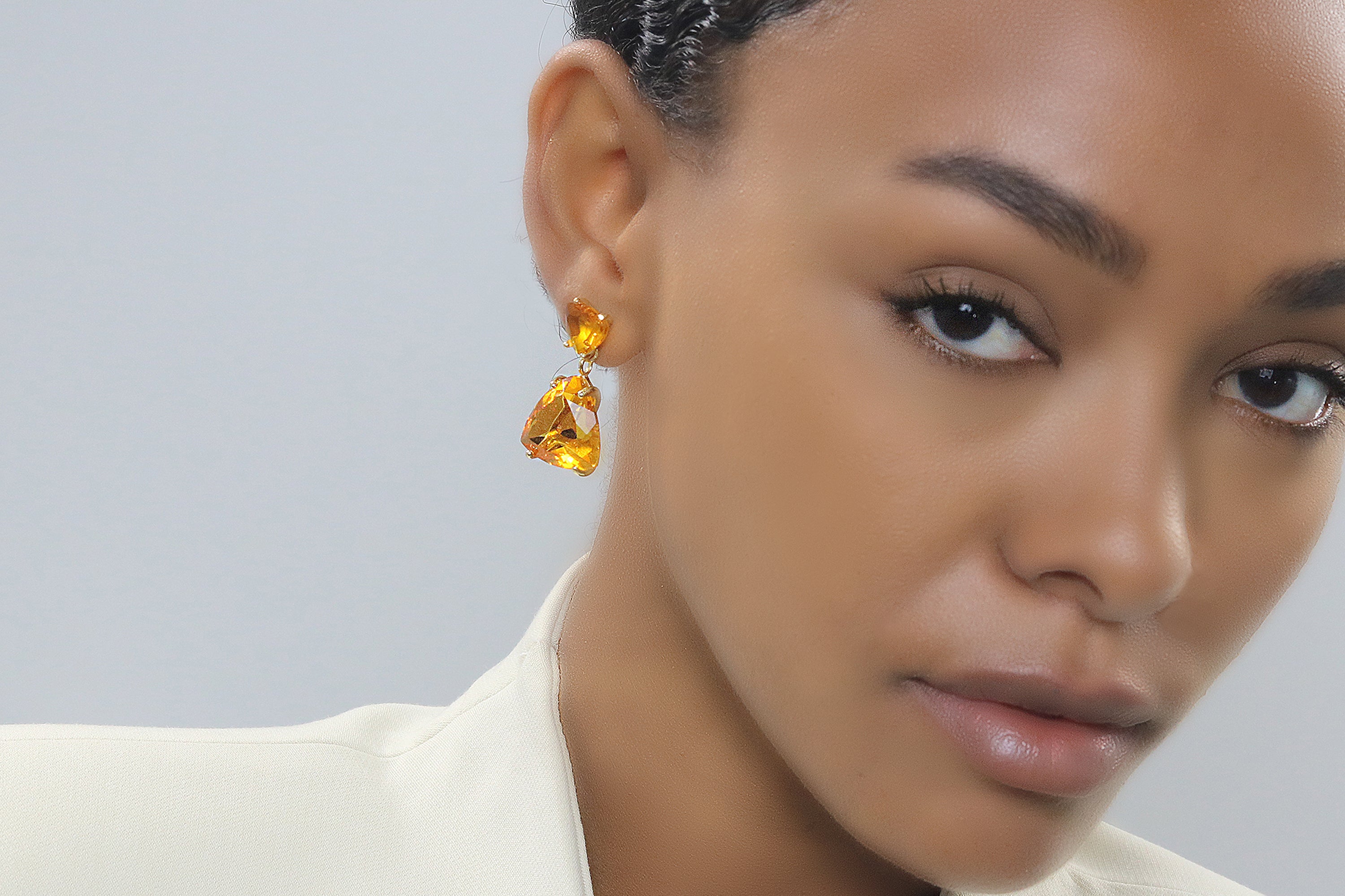 Double Gem Citrine Stud Earrings in Gold Earrings Anemone Jewelry