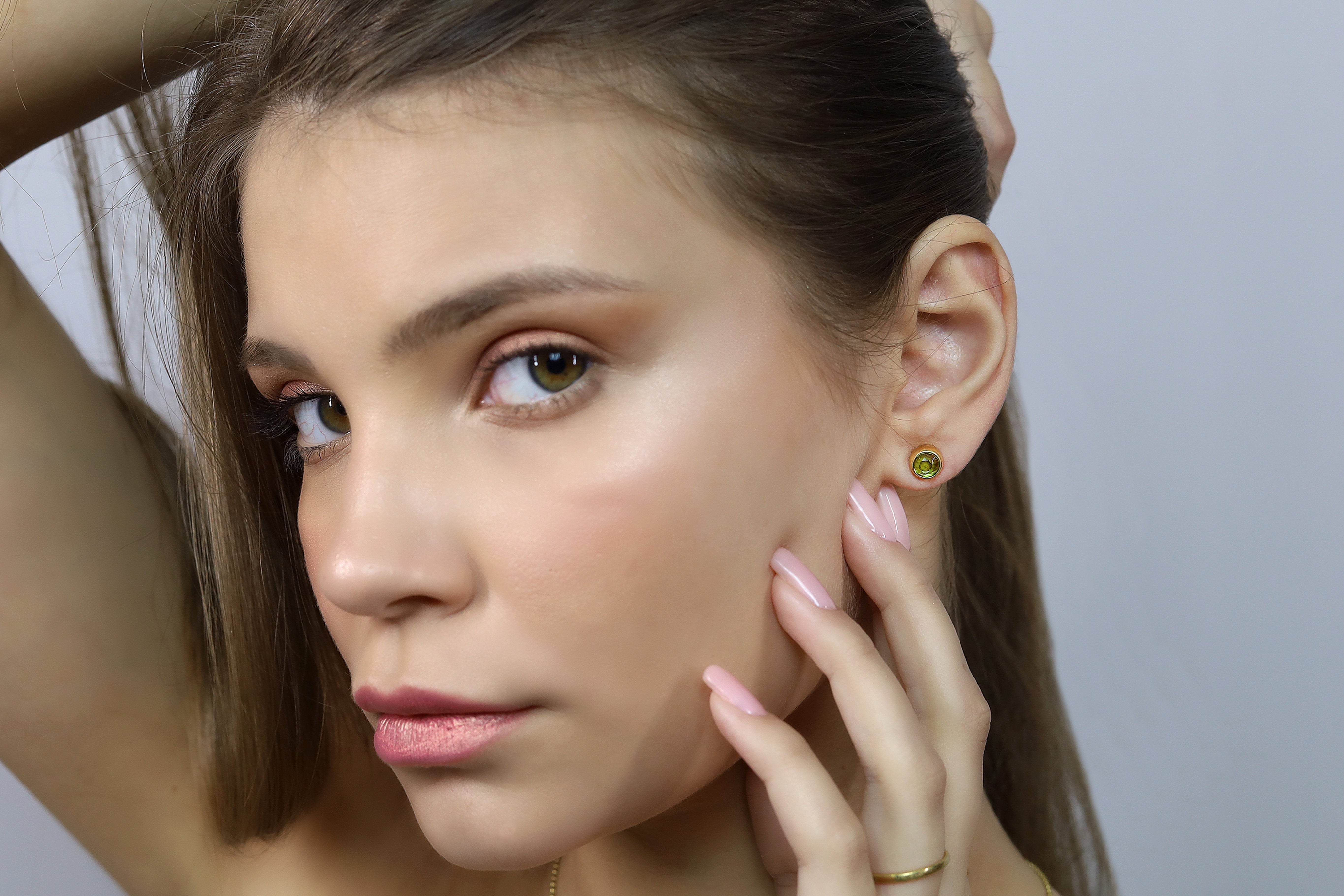 Round Peridot Gold Bezel Set Earrings Earrings Anemone Limited