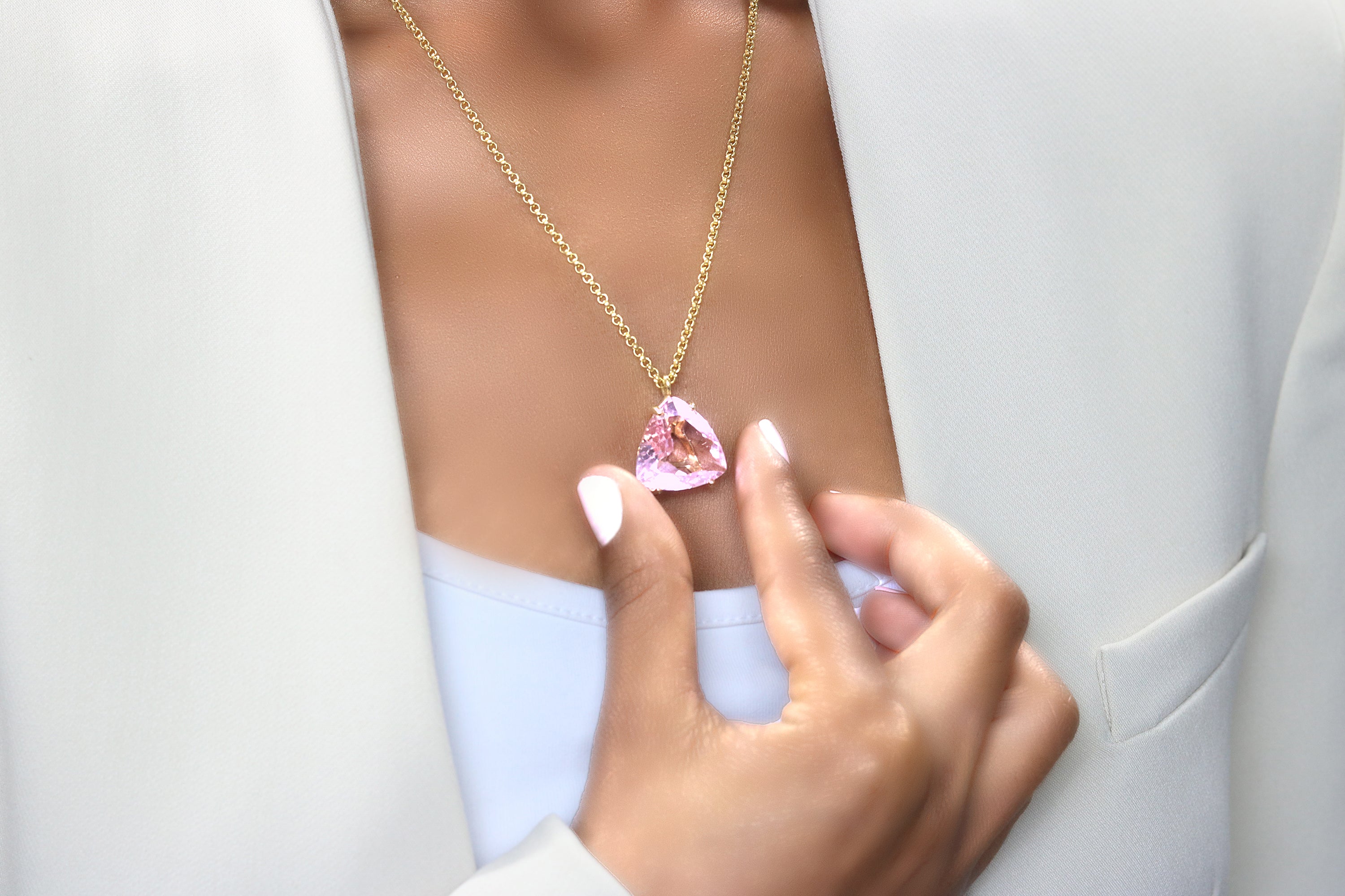 Trilliant Rose Quartz Necklace in Rose Gold necklaces Anemone Jewelry