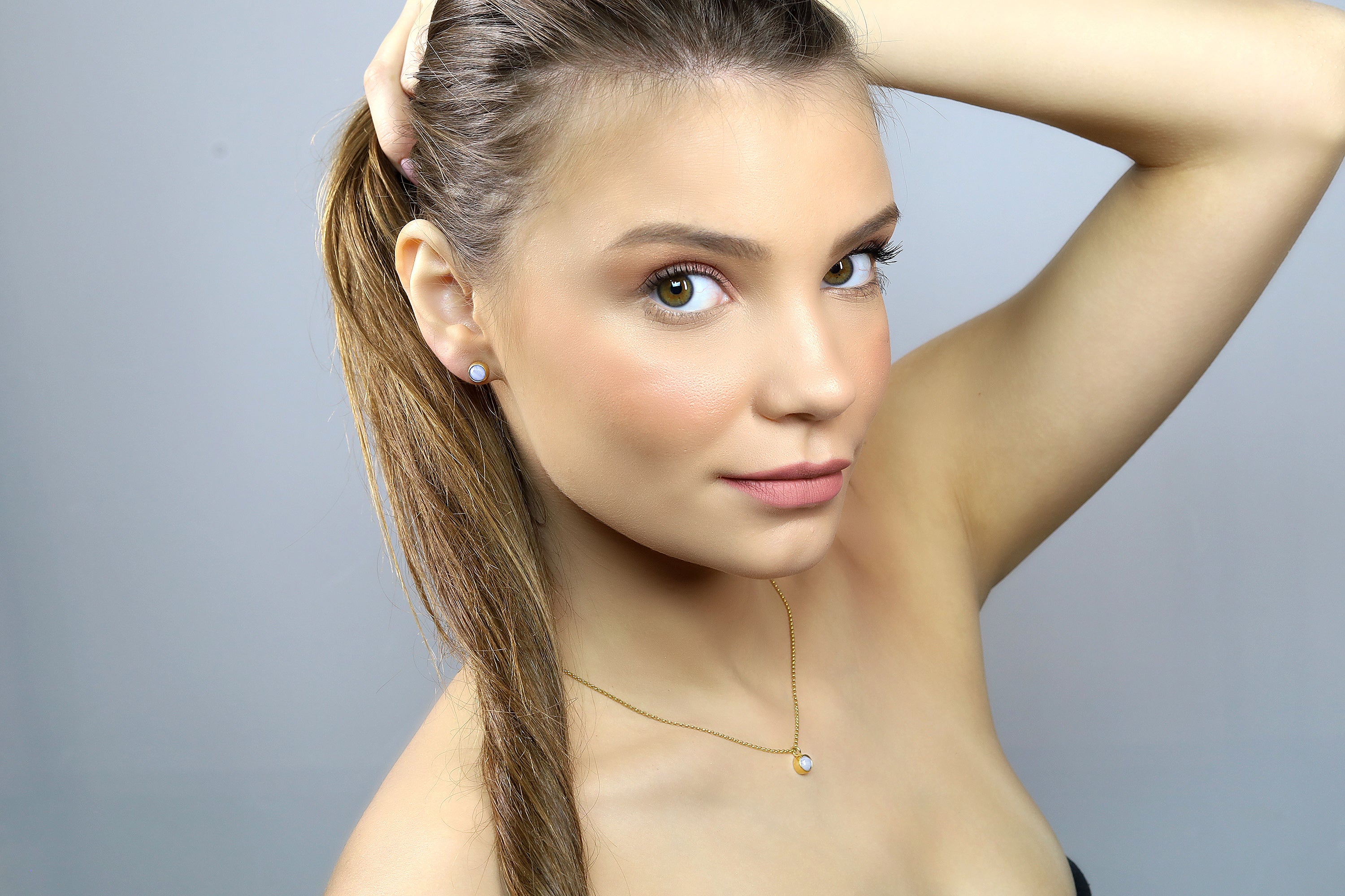 14k Solid Gold Blue Lace Agate Bezel Set Earrings Earrings Anemone Limited