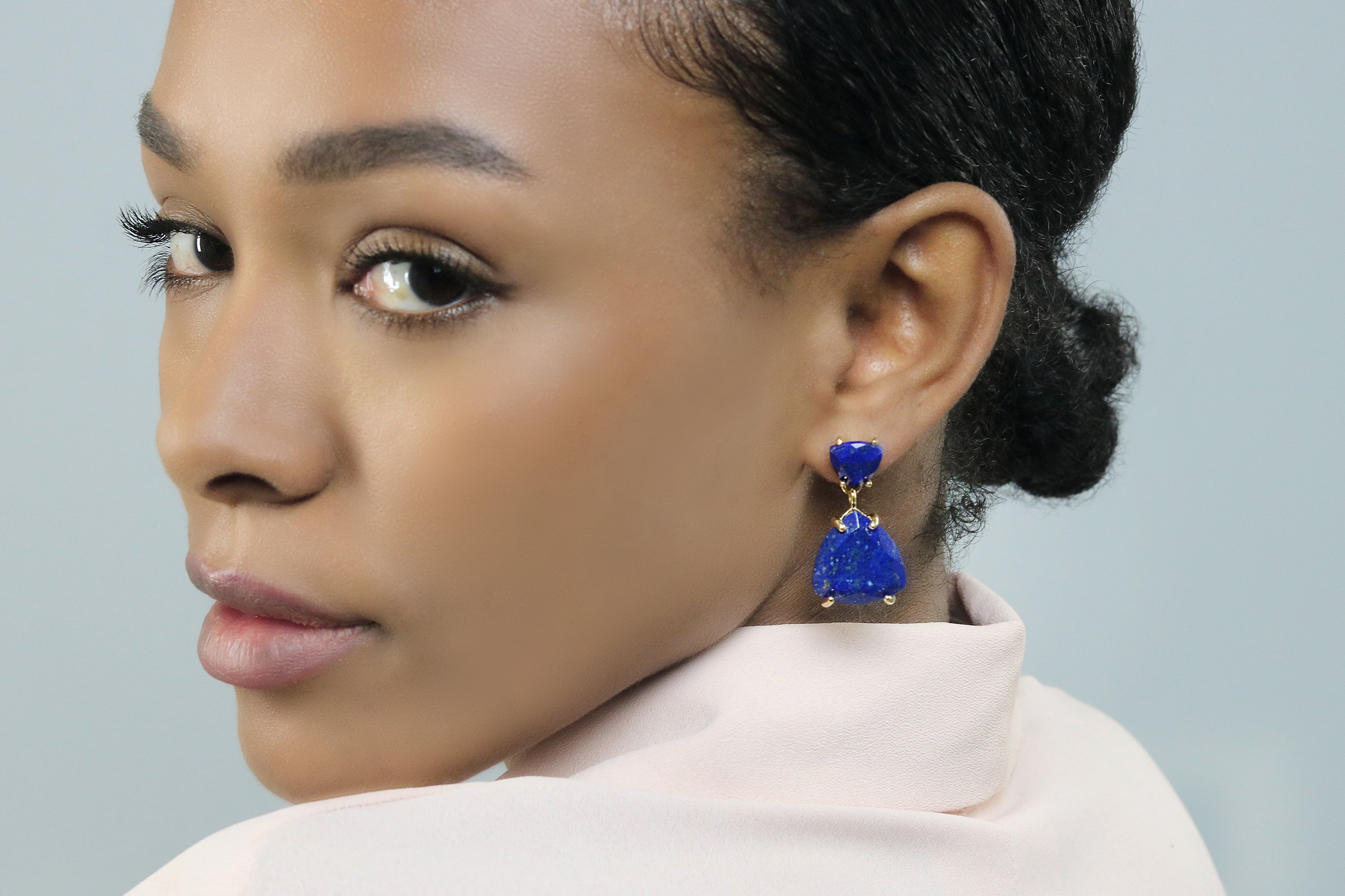 Lapis Lazuli Double Stone Gemstone Gold Earrings Earrings Anemone Jewelry