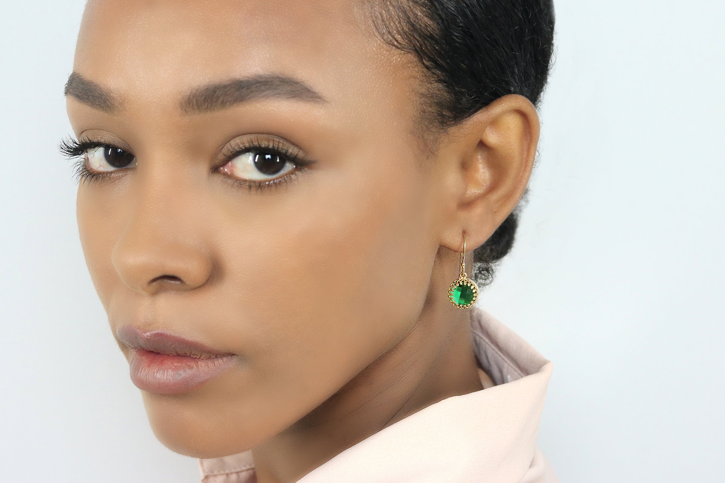 Intricate Round Emerald Sterling Silver Earrings Earrings Anemone Jewelry