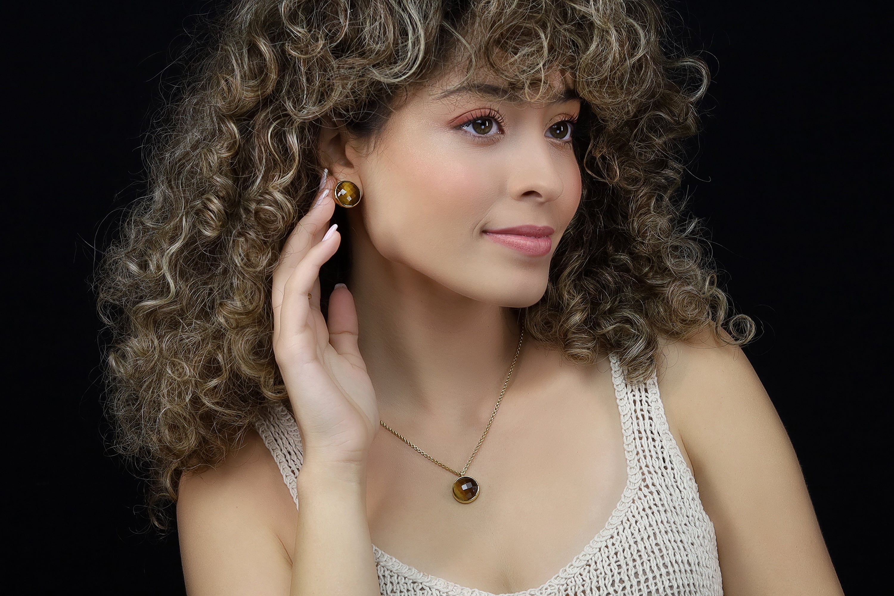 Big Chunky Gold Tiger Eye Statement Stud Earrings Earrings Anemone Limited