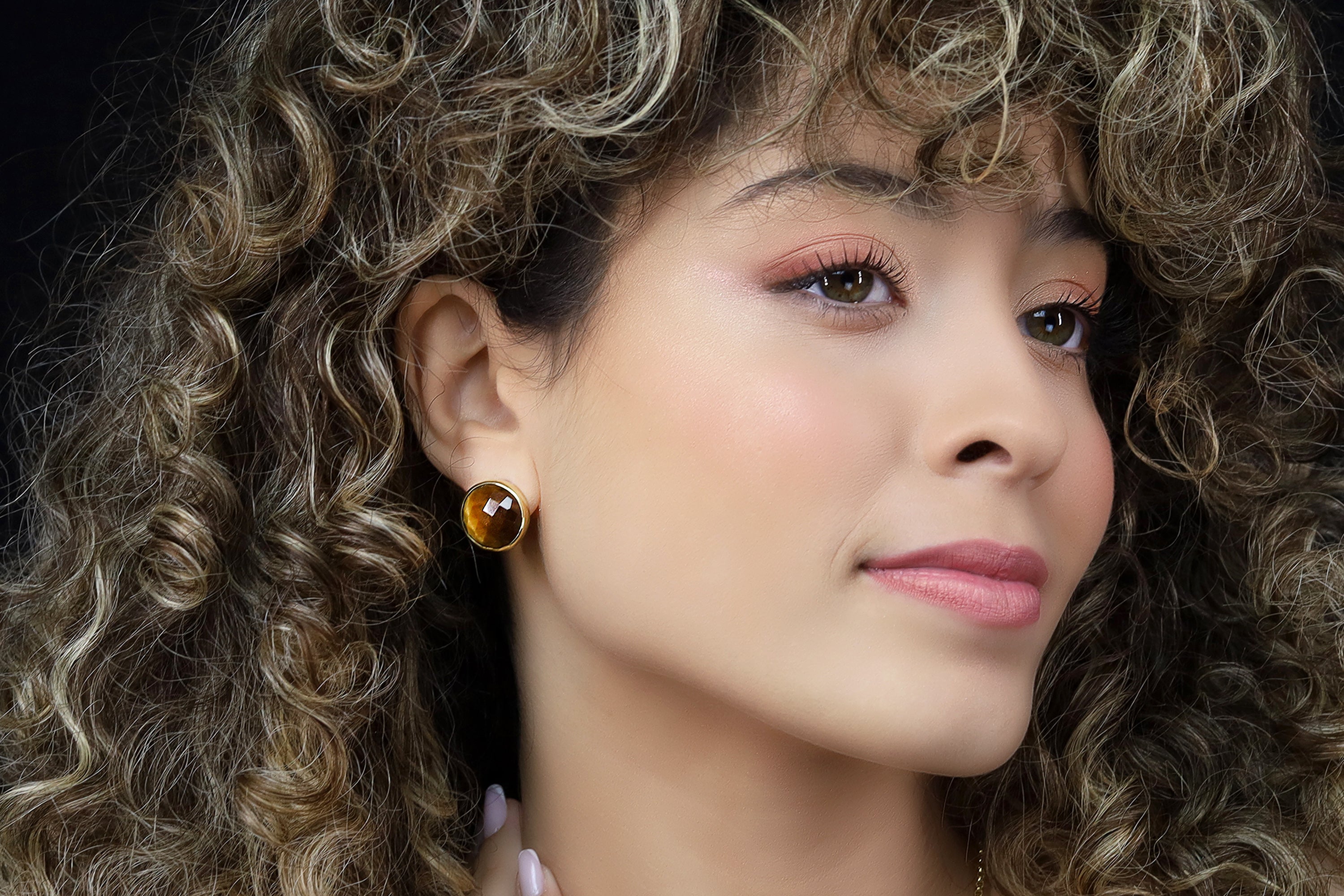 Big Chunky Gold Tiger Eye Statement Stud Earrings Earrings Anemone Limited