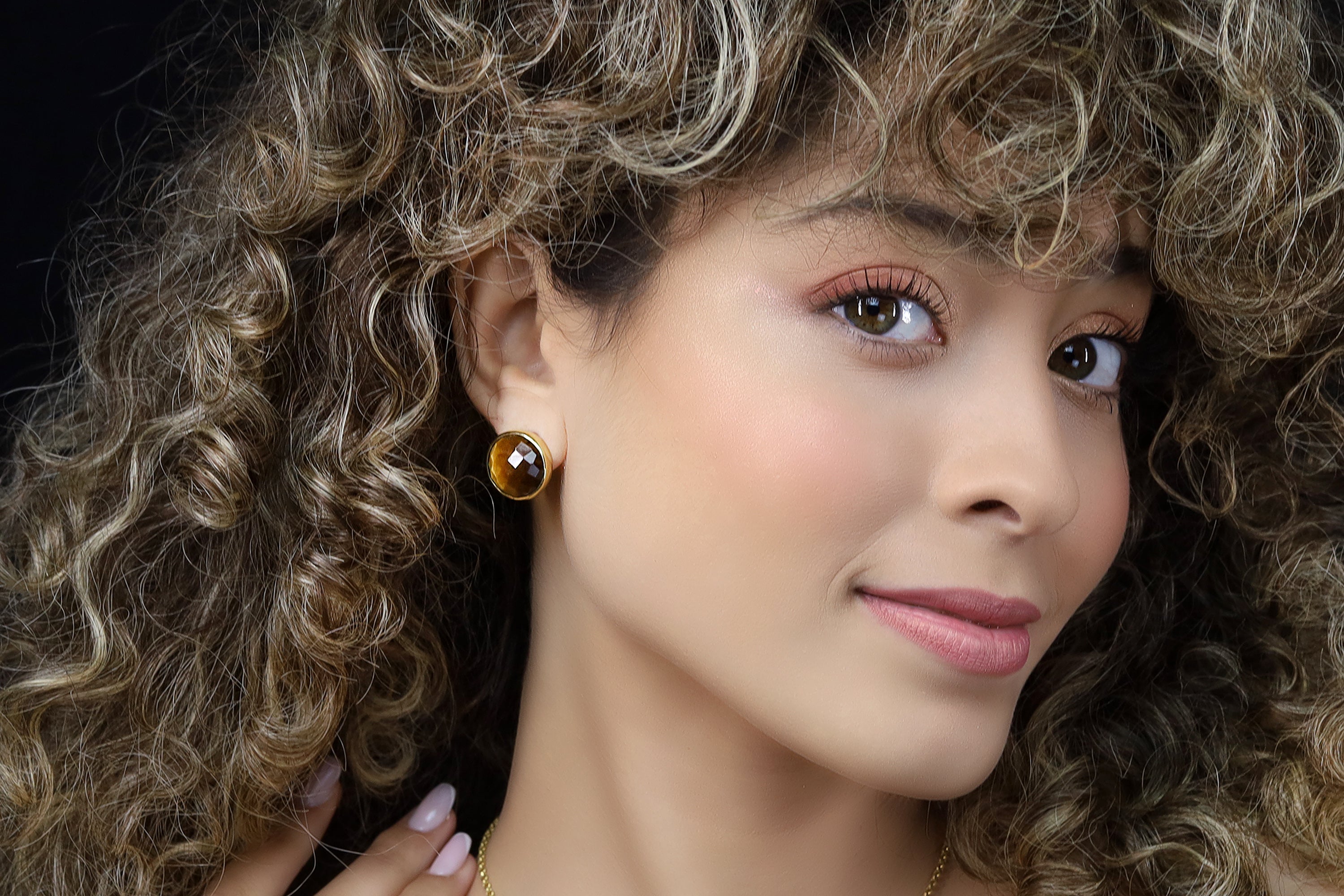 Big Chunky Gold Tiger Eye Statement Stud Earrings Earrings Anemone Limited