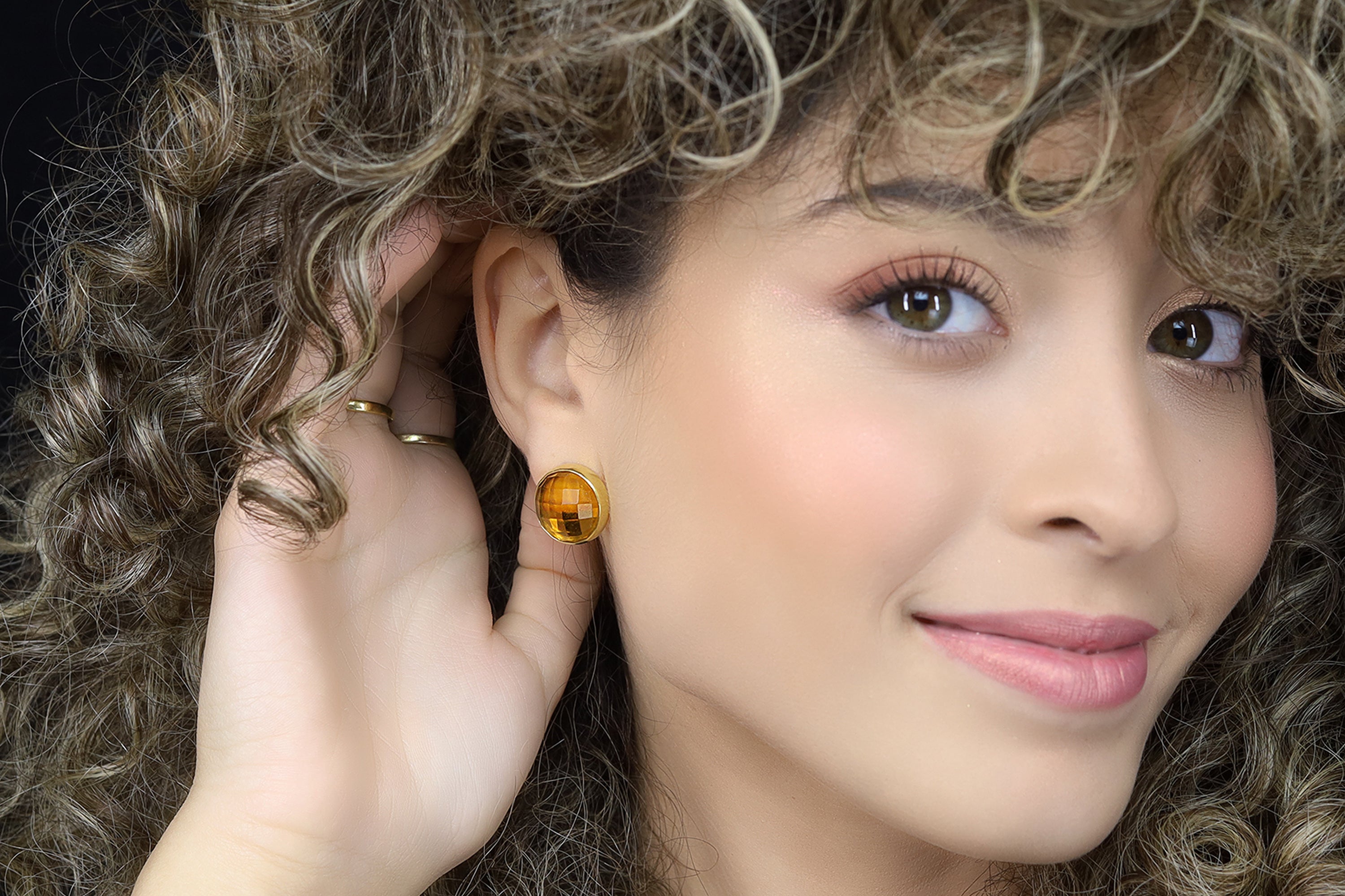 Big Bezel Set Citrine Statement Earrings in 14k Solid Gold Earrings Anemone Limited