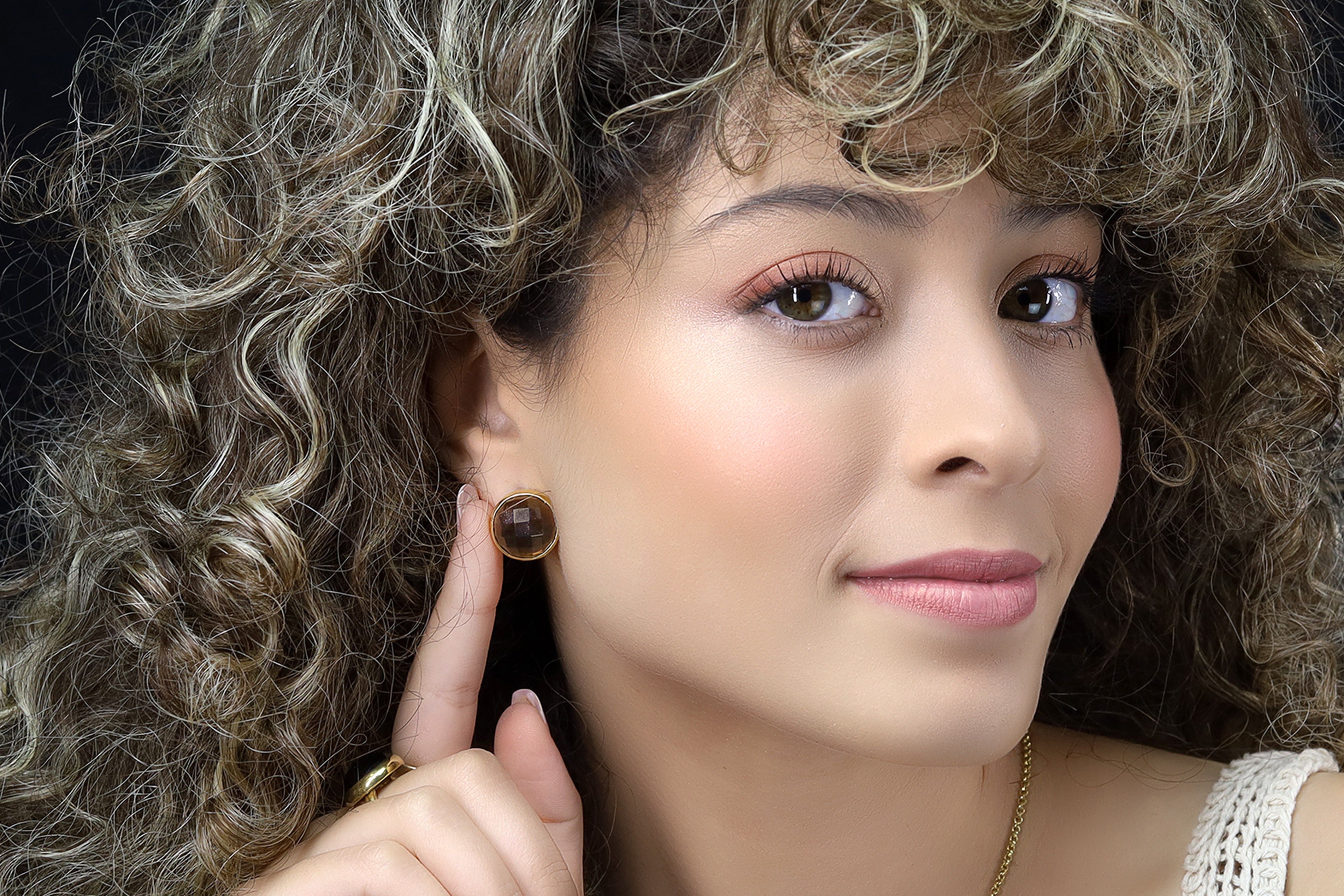 Smoky Quartz Bezel Set Gold Stud Earrings Earrings Anemone Limited