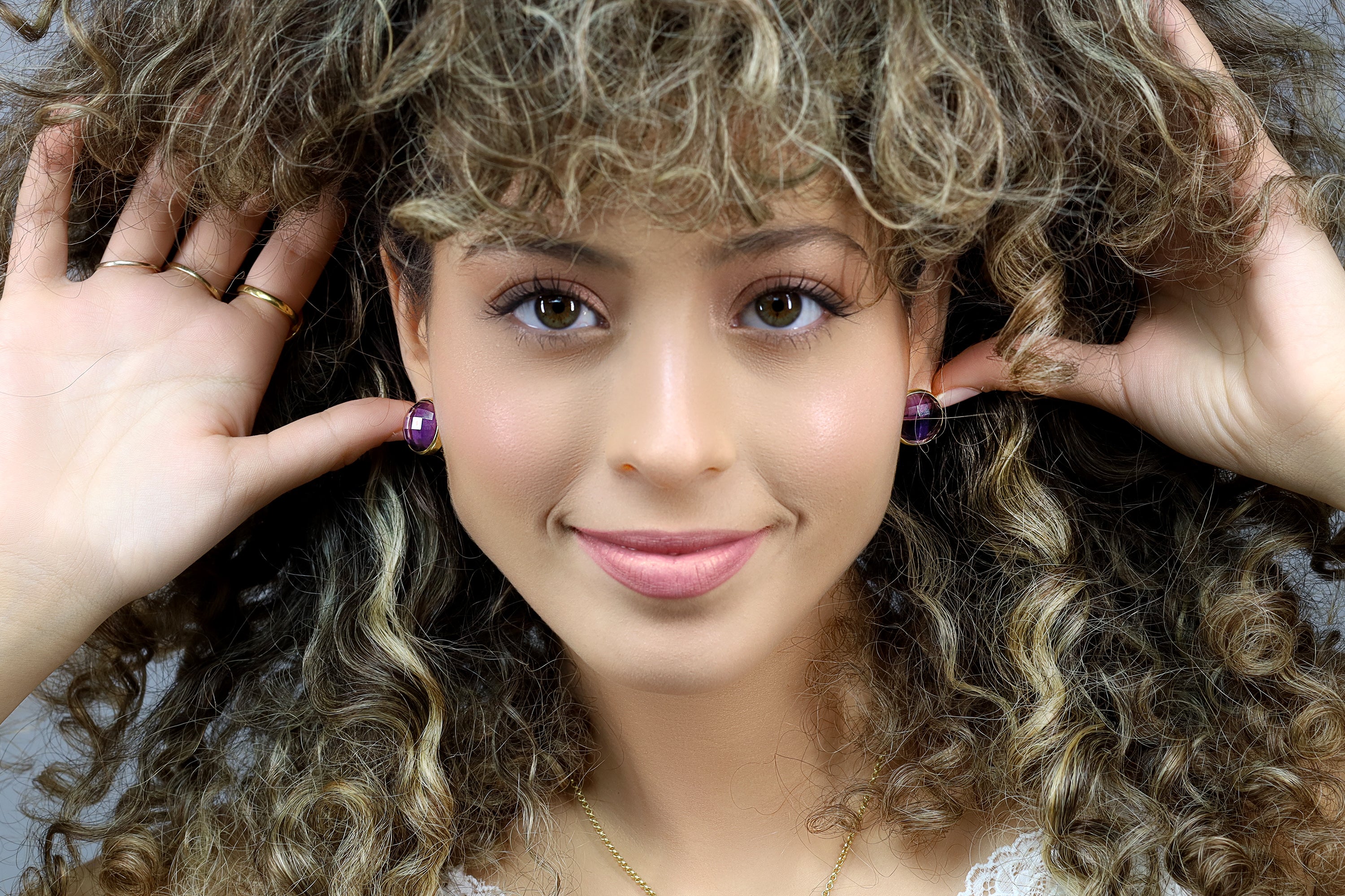 16mm Amethyst Purple Gemstone Gold Stud Earrings Earrings Anemone Limited