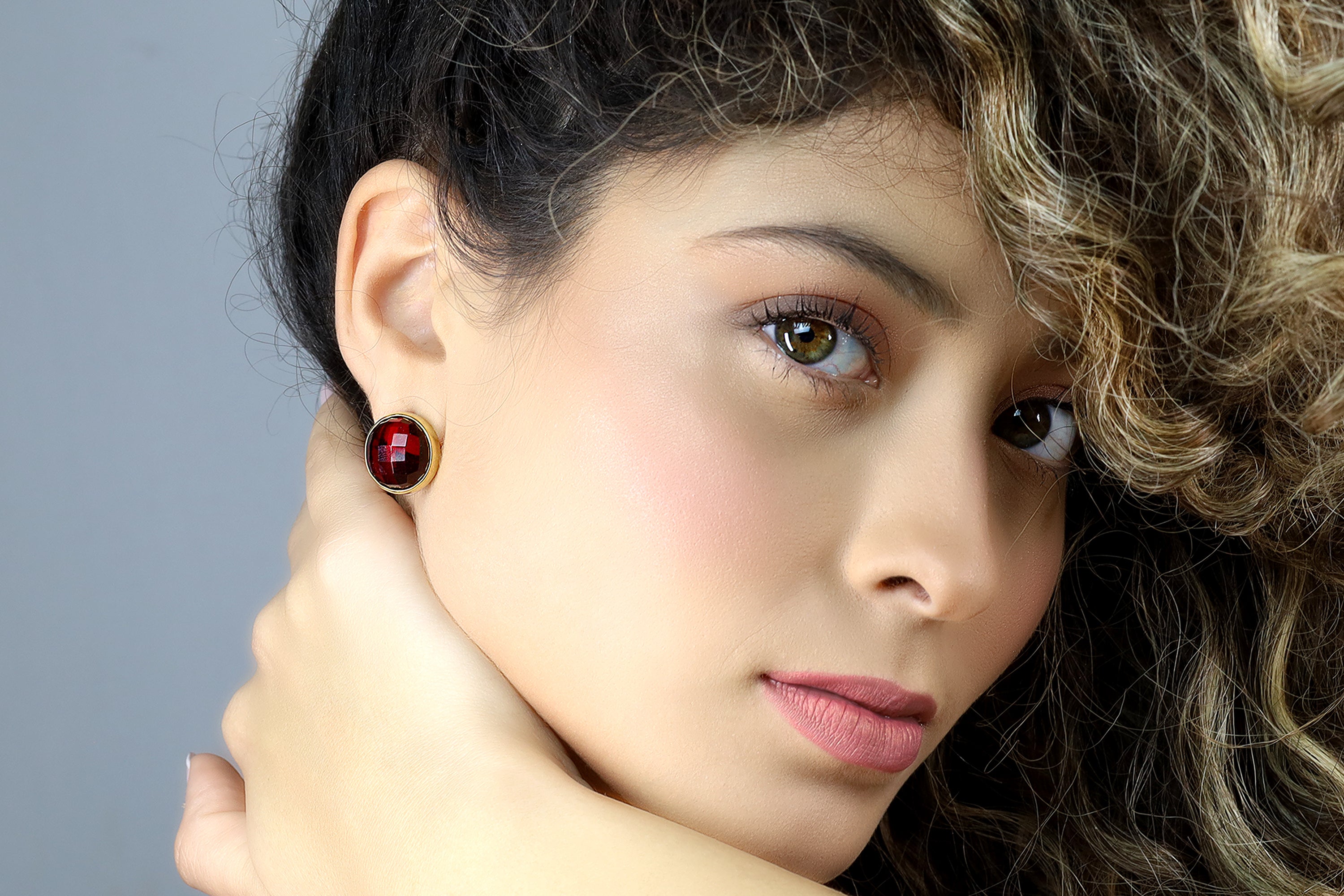 14k Gold Filled Red Garnet Statement Bezel Earrings Earrings Anemone Limited