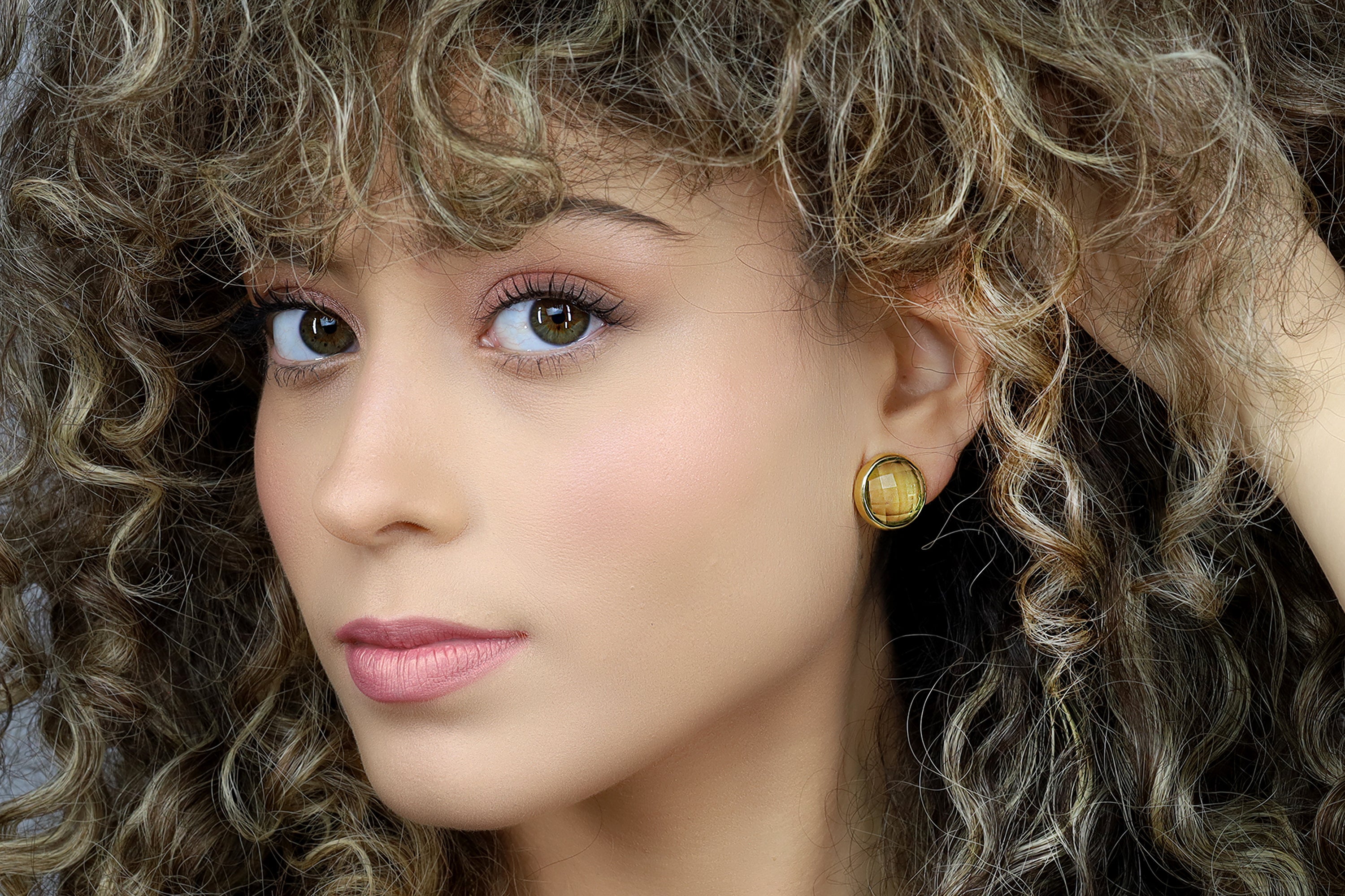 Semiprecious Natural Lemon Quartz Gold Stud Earrings Earrings Anemone Limited