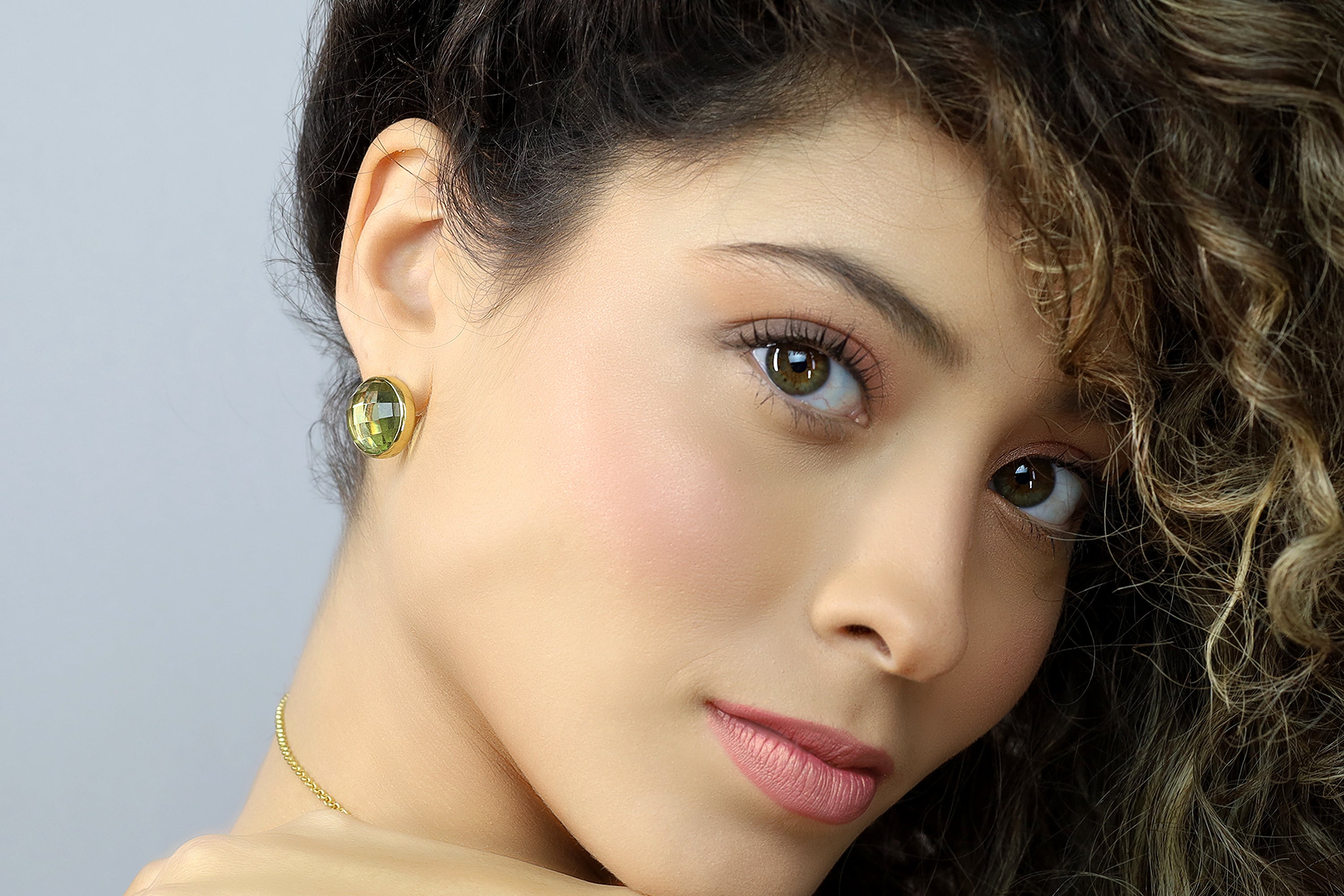 Semiprecious Natural Lemon Quartz Gold Stud Earrings Earrings Anemone Limited